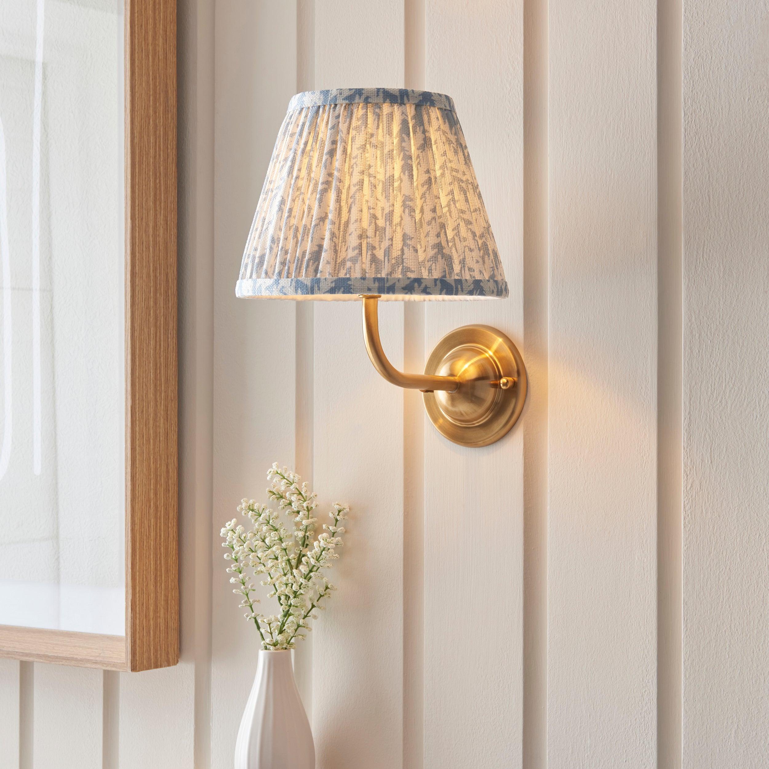 Vintage Brass Wall Sconce with 20cm Dome Arc Shell and Bay Blue Leaf Shade - Perfect for Bedroom, Hallway, and Porch Lighting