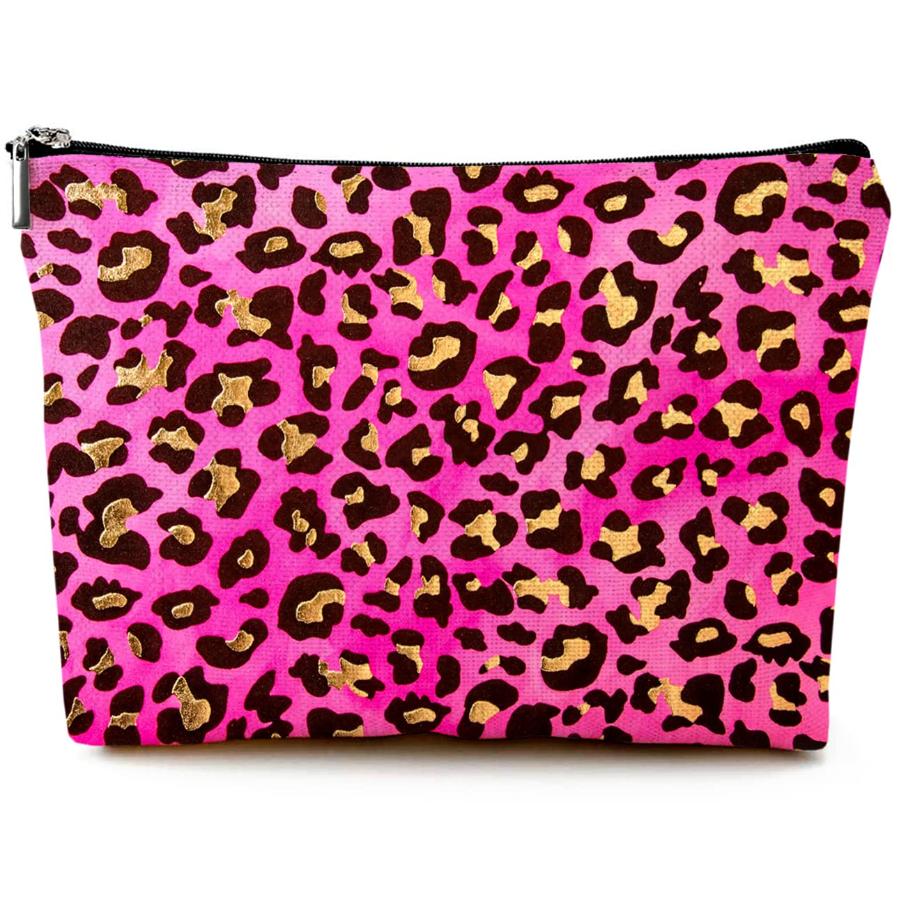 Waterproof Leopard Print Makeup Bag for Women - Cute Canvas Cosmetic Pouch with Zipper, Travel Toiletry Organizer | Perfect for Purse, Gym, Travel & Daily Use