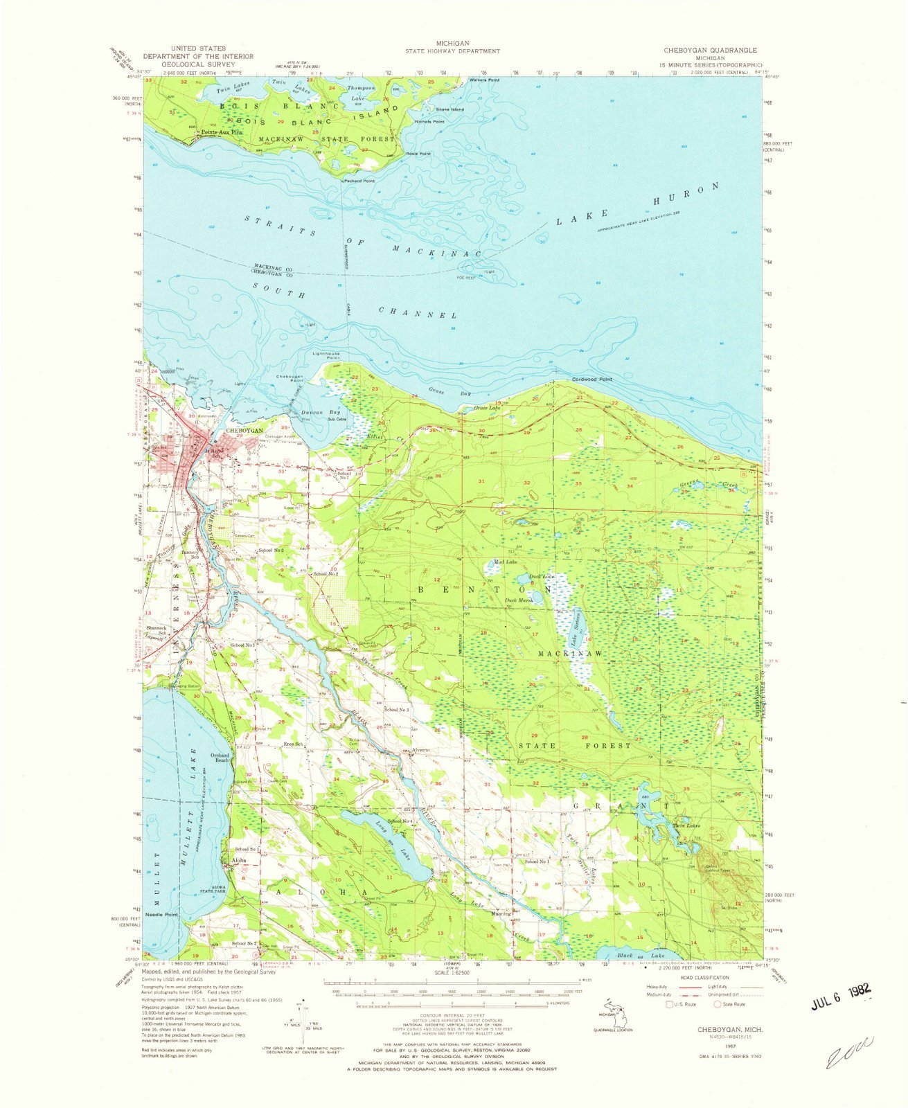 1957 Cheboygan, MI USGS Historical Topographic Map - Large 44x55 Inch Vintage Michigan Wall Art - Perfect for Home Decor, Office & Classroom Geography Display