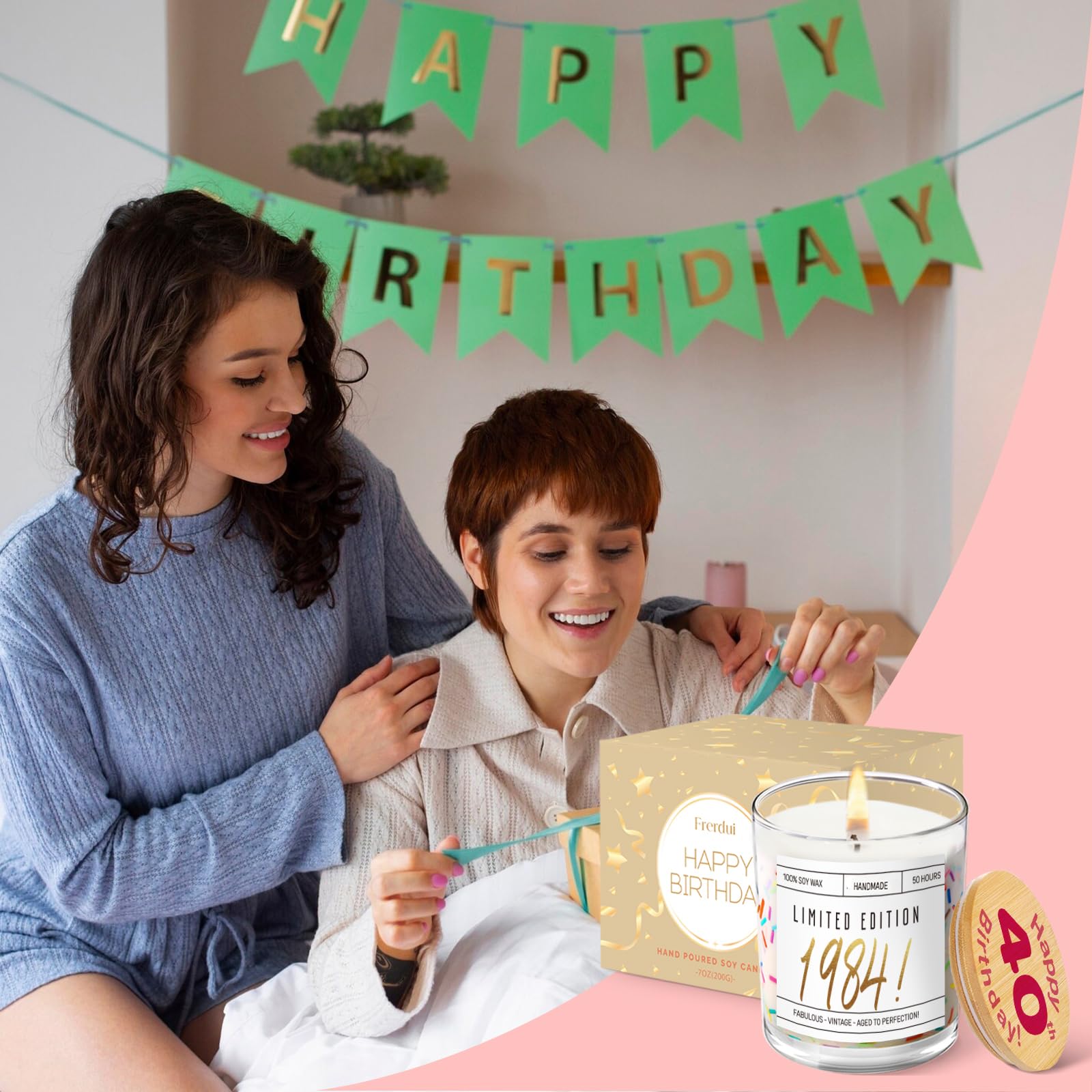 Unique 40th Birthday Gift Candle with Sprinkles - 7oz Limited Edition 1984 for Women & Men - Perfect for Sister, Friend, Mom, Dad, Wife, Husband & Coworker - Great for Birthday Parties, Home Decor & Relaxation