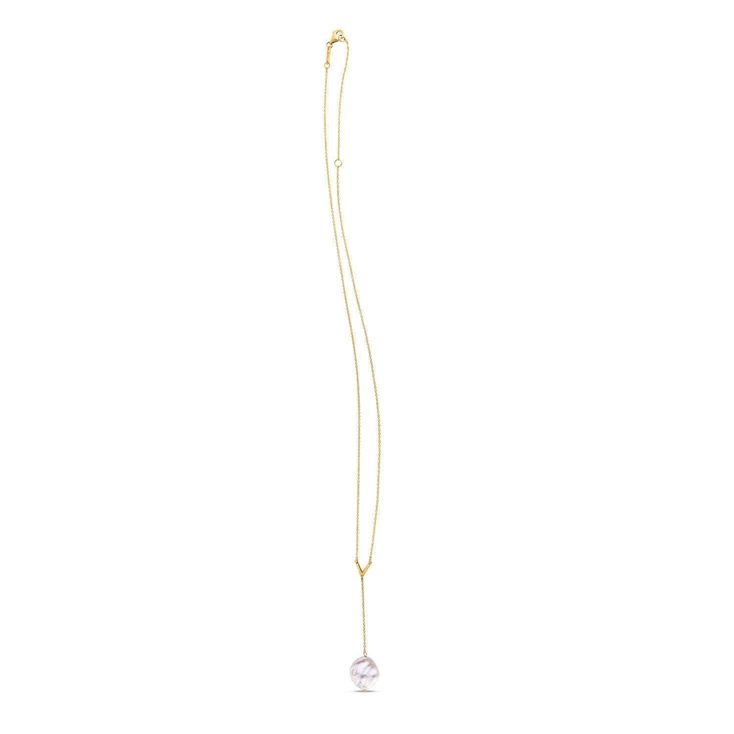 14K Yellow Gold Tesoro Pearl Lariat Necklace for Women - Elegant Layered Pearl Y Necklace for Wedding, Party & Special Occasions