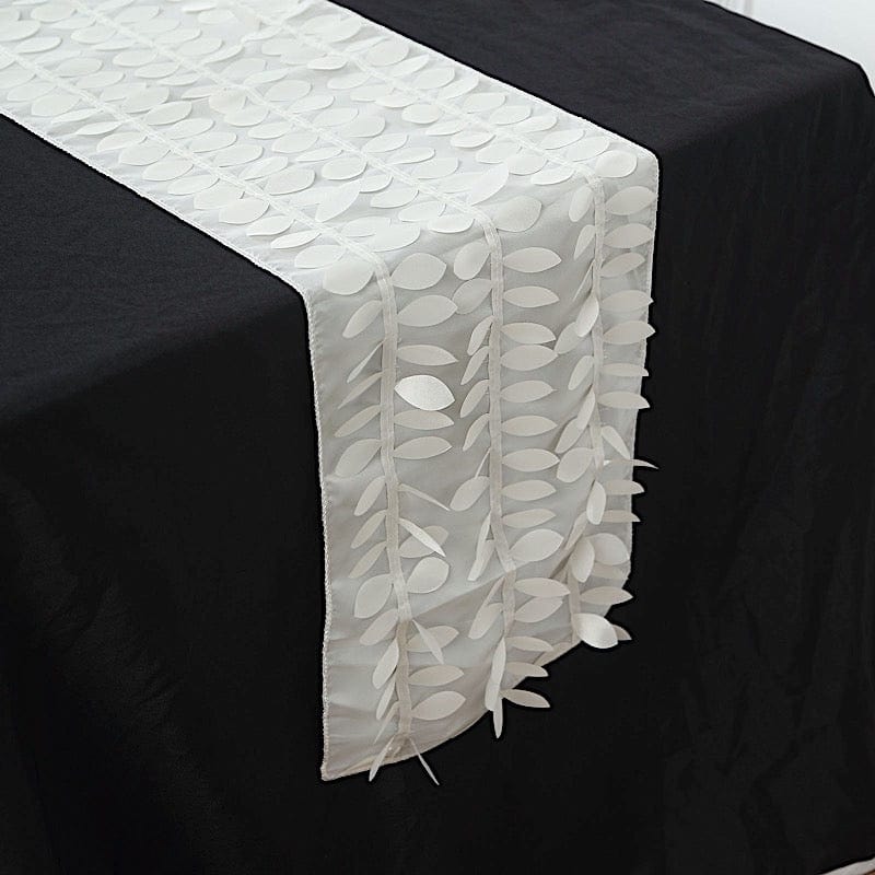 12x108 Inch Elegant Taffeta Table Runner with 3D Leaves & Petals Design - Perfect for Wedding, Party, and Holiday Dining Table Decorations