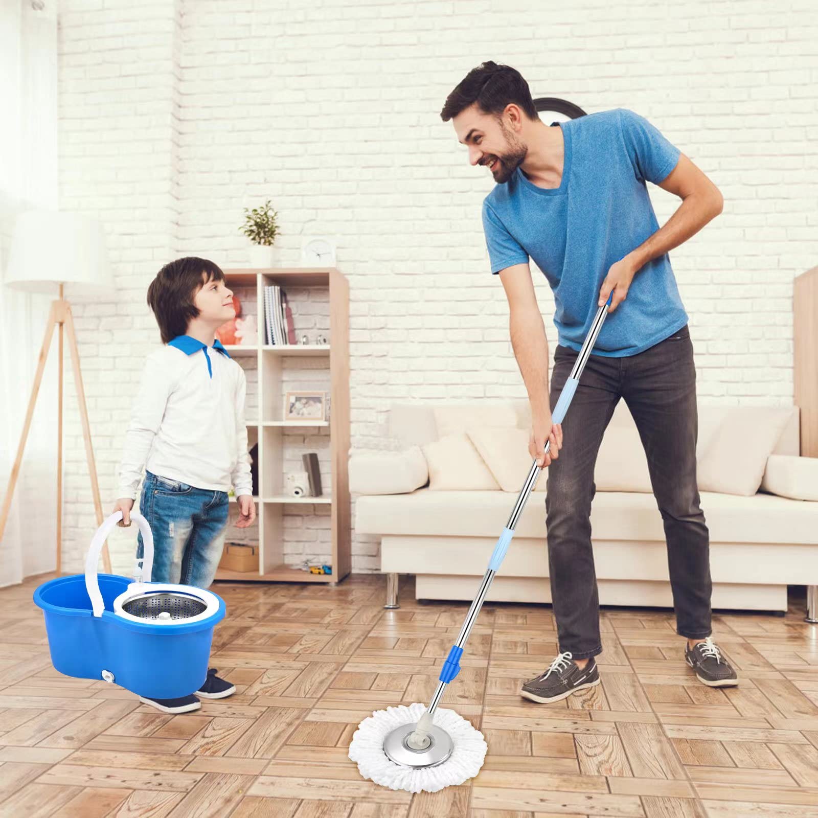 360 Spin Mop Bucket System with 3 Microfiber Replacement Heads & Telescoping Handle - Effortless Floor Cleaning for Hardwood, Tile & Laminate - Perfect for Home, Kitchen & Bathroom Cleaning