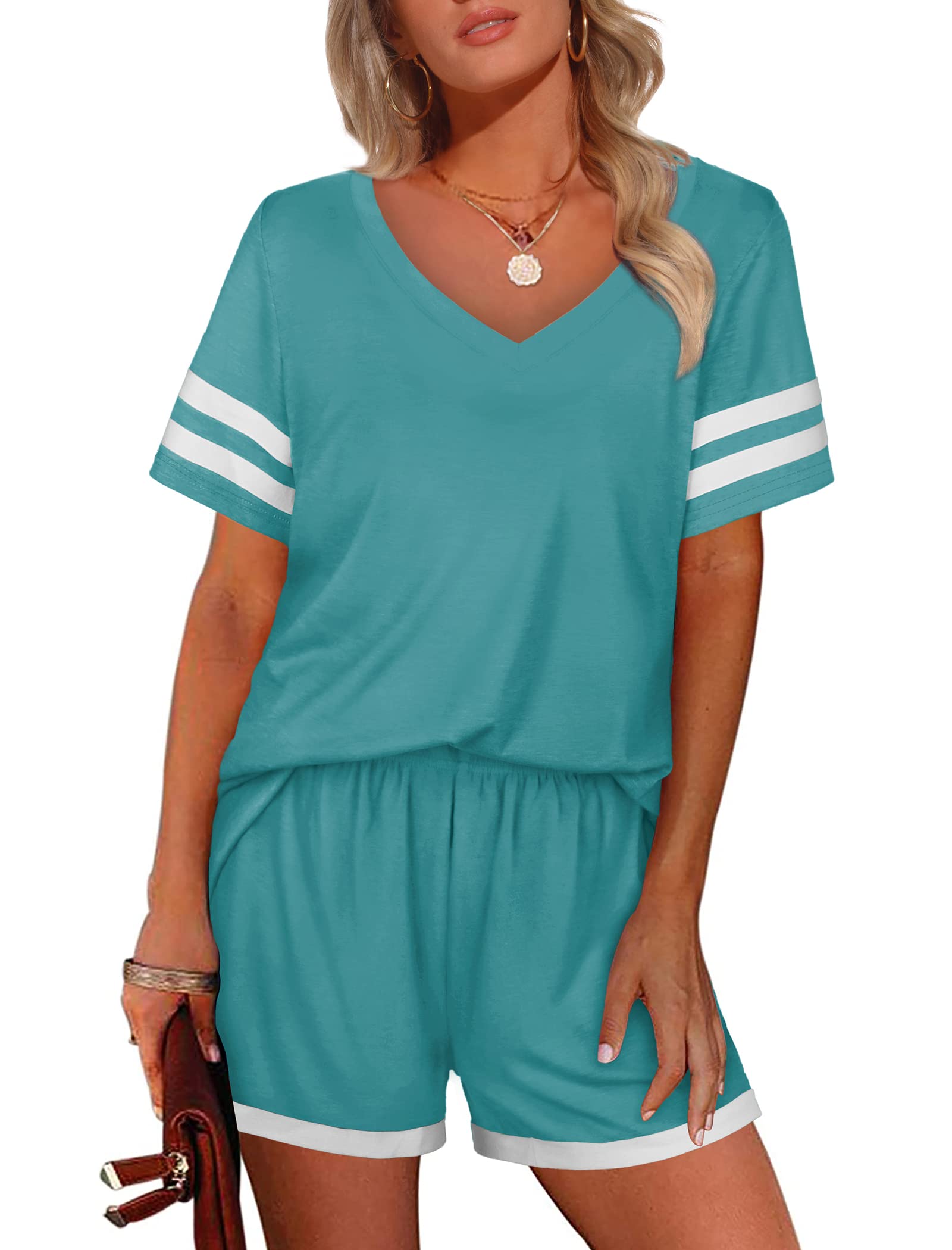 Aloodor Women's Summer Two Piece Outfits - Casual Short Sets with Pockets | Lounge Wear for Beach, Vacation & Home Relaxation