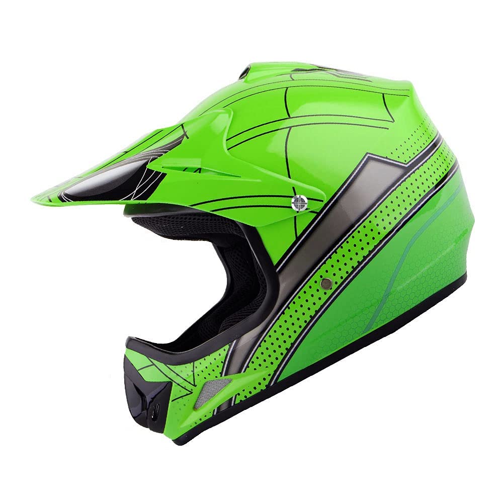 Youth Kids Motocross BMX MX ATV Dirt Bike Helmet - Spider Green - Size Large - Lightweight & Durable Protection for Off-Road Racing & Adventure Riding