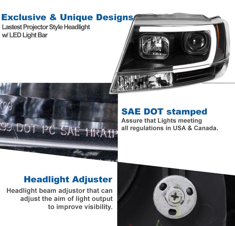 LED Headlights for 1999-2004 Jeep Grand Cherokee with DRL - Off-Road Lighting Upgrade
