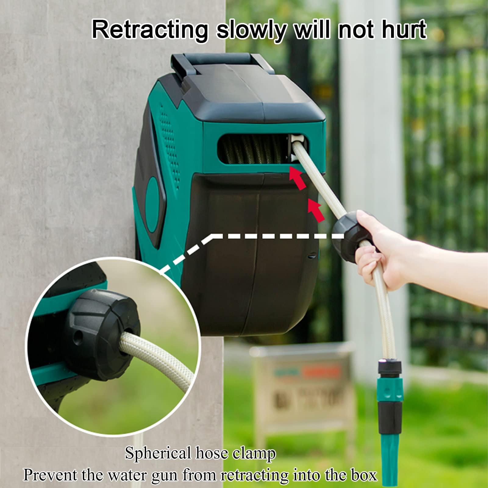JKGHK Wall-Mounted Retractable Garden Hose Reel - 180° Swiveling with Automatic Lock for Any Hose Length | Perfect for Lawn Watering, Car Washing & Outdoor Cleaning
