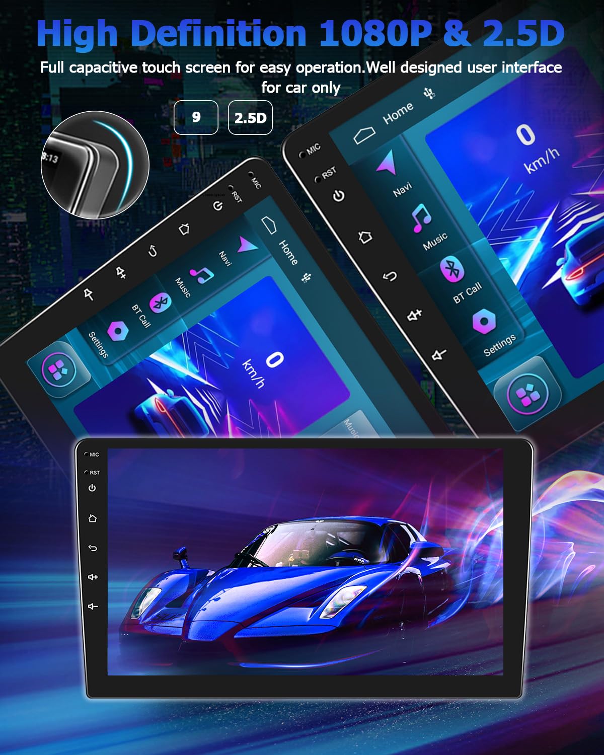Hikity 9 Inch Android 13 Car Stereo for 2007-2014 Mazda 2 - 2GB RAM 64GB ROM with Wireless CarPlay & Android Auto, Touch Screen GPS Navigation, Bluetooth, WiFi, AHD Backup Camera - Perfect for Commuting & Road Trips
