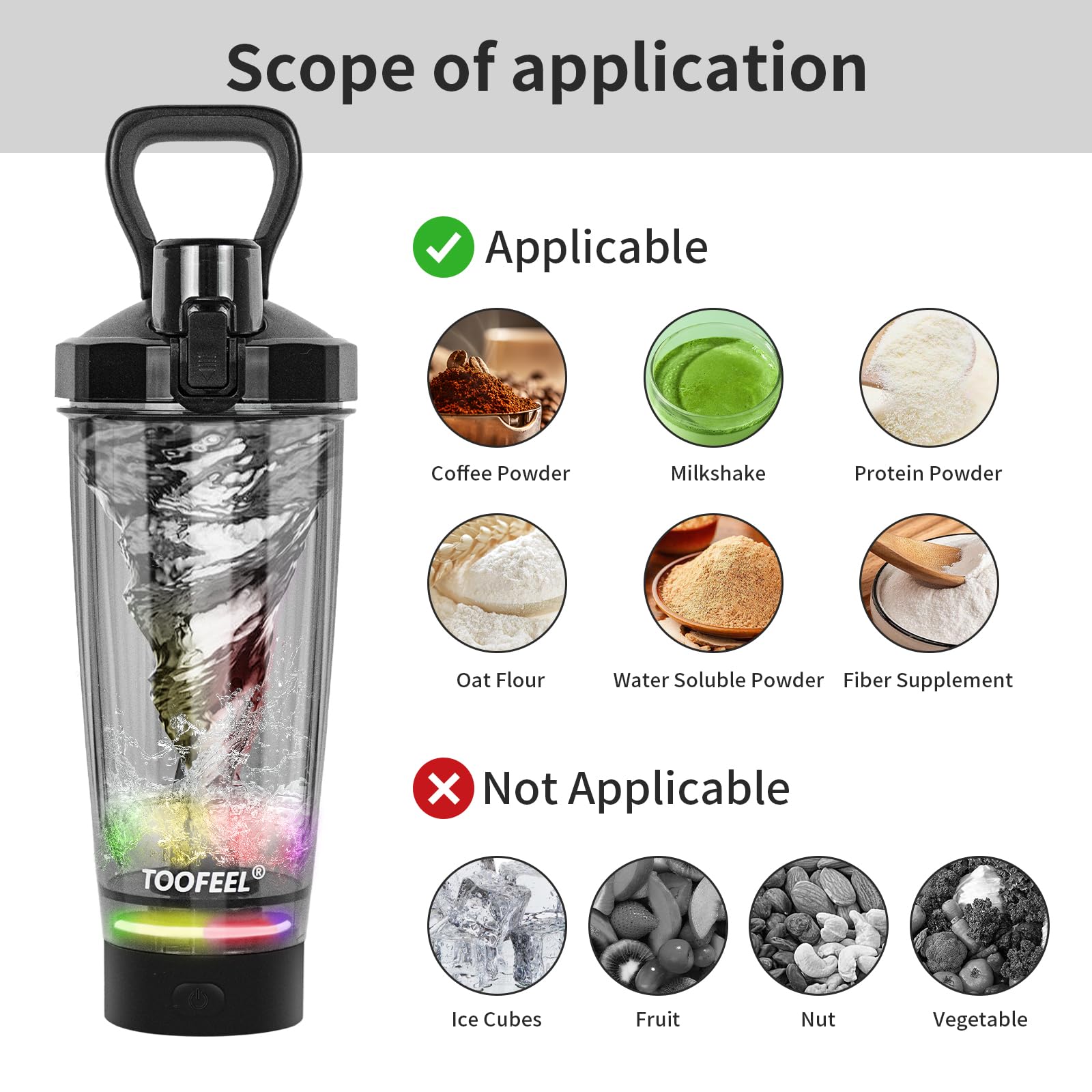 TOOFEEL 20oz Electric Protein Shaker Bottle - USB Rechargeable Self Stirring Mixer Cup for Protein Powder, Smoothies & Workout Drinks | BPA Free Gym Shaker | Perfect for Fitness, Bodybuilding & Post-Workout Recovery