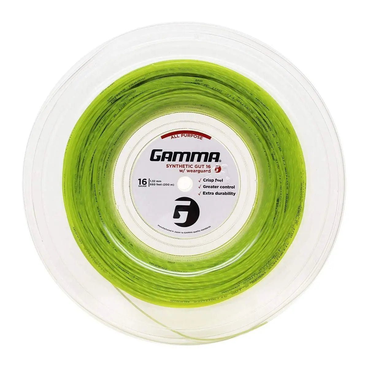 Gamma Synthetic Gut Wearguard 16 String Tennis Racket String - 660 ft Reel for Durability & Performance | Perfect for Tennis Players & Coaches | Ideal for Stringing Machines & Court Play