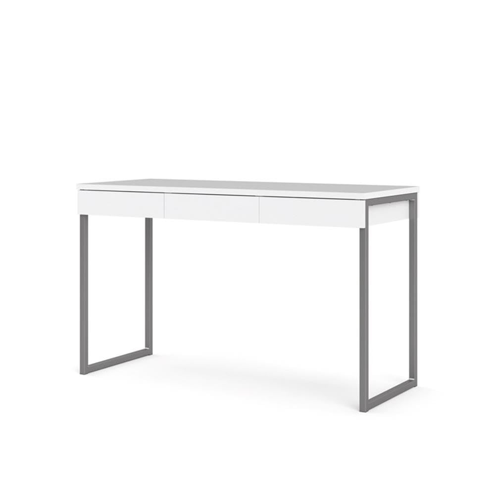 Pemberly Row Modern White Home Office Desk - 3-Drawer Multi-Functional Writing Desk for Small Spaces | Perfect for Remote Work & Study