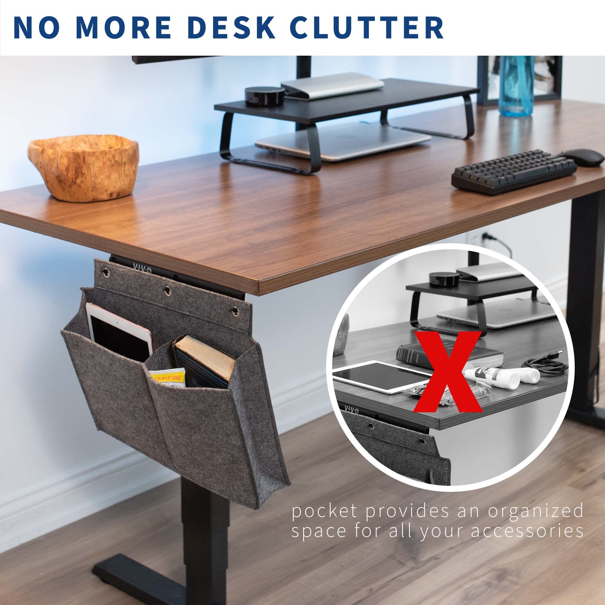 VIVO Side Storage Pocket for Desk - 2 Pocket Workstation Organizer, Hanging Table Bag Pouch for Office Supplies, Notebooks & Accessories (Gray, DESK-AC08PG) - Perfect for Home Office, Study Desk & Workspace Organization