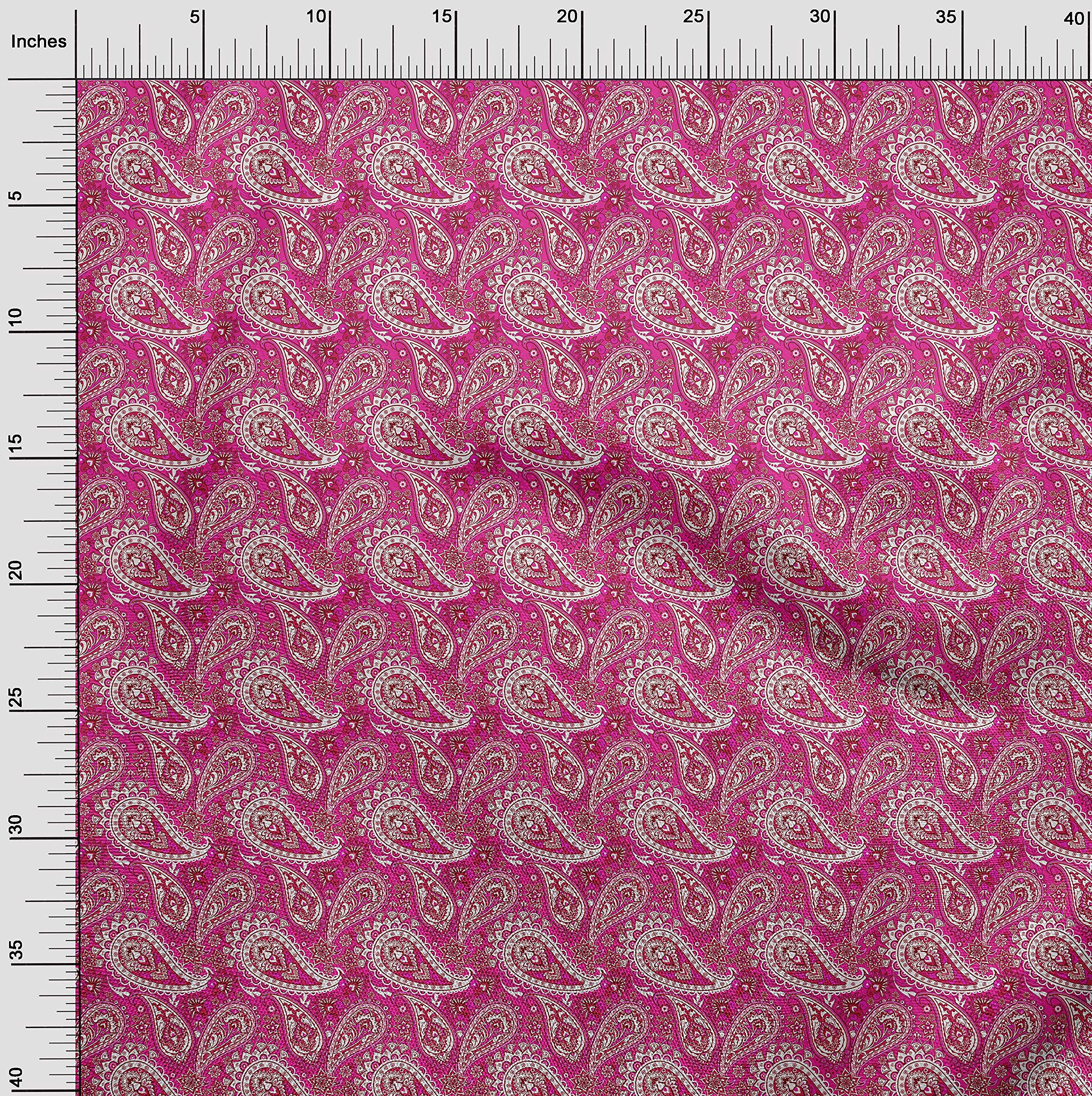 oneOone Velvet Pink Paisley Printed Fabric - 58 Inch Wide Sewing Material for DIY Clothing, Dresses & Home Decor | Soft & Durable by The Yard