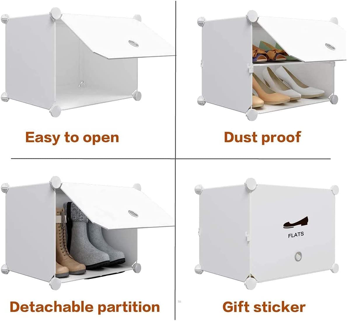 Aeitc 72 Pair Shoe Storage Shelf Organizer - White Plastic Shoe Rack with Doors for Entryway, Closet & Mudroom | Space-Saving DIY Shoe Cabinet for Home Organization