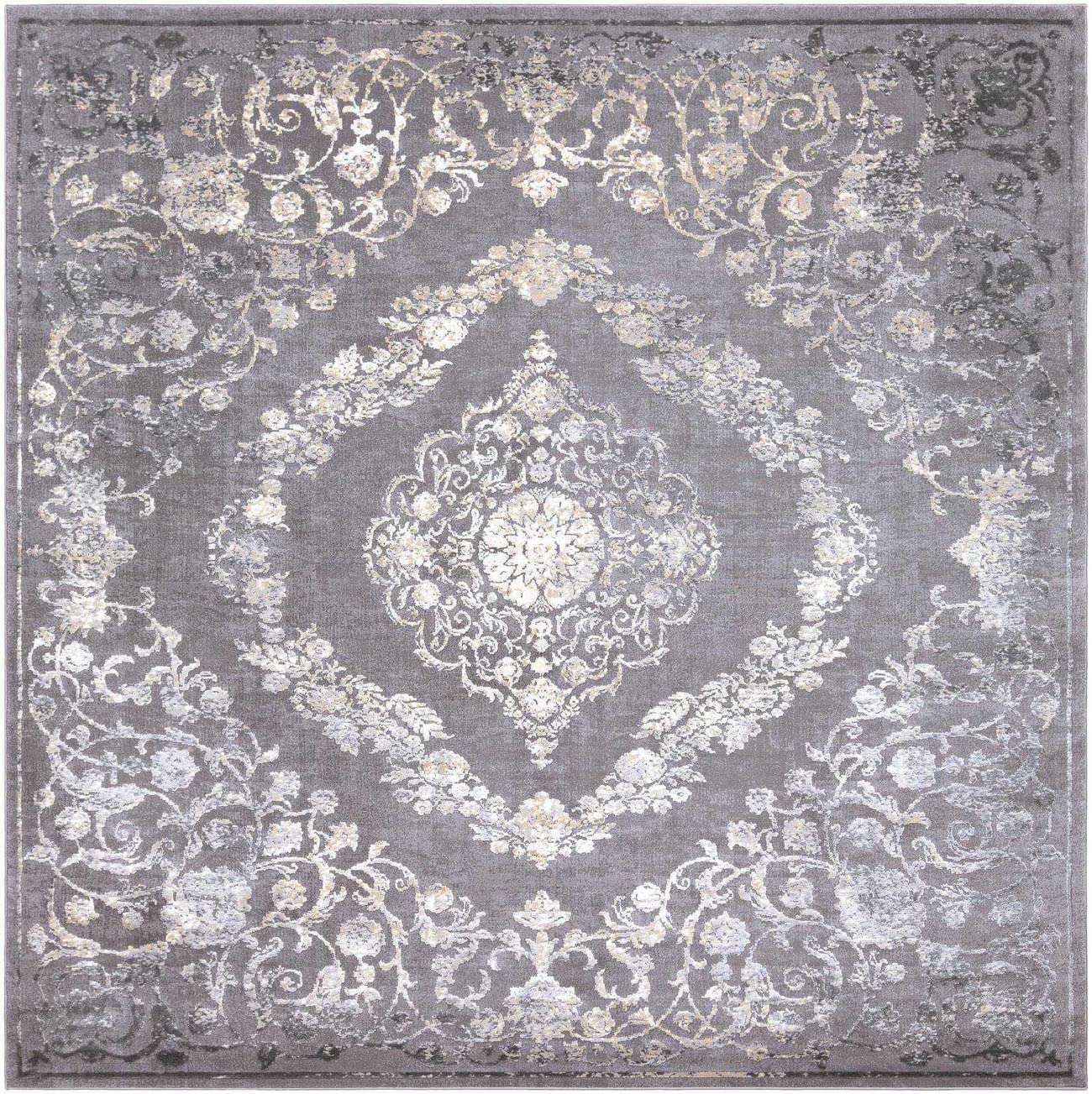 Mark&Day 8x8 Nantes Traditional Gray Square Area Rug – Soft & Durable Grey White Carpet for Living Room, Bedroom, Kitchen – Perfect for Home Decor & Cozy Spaces (7'10
