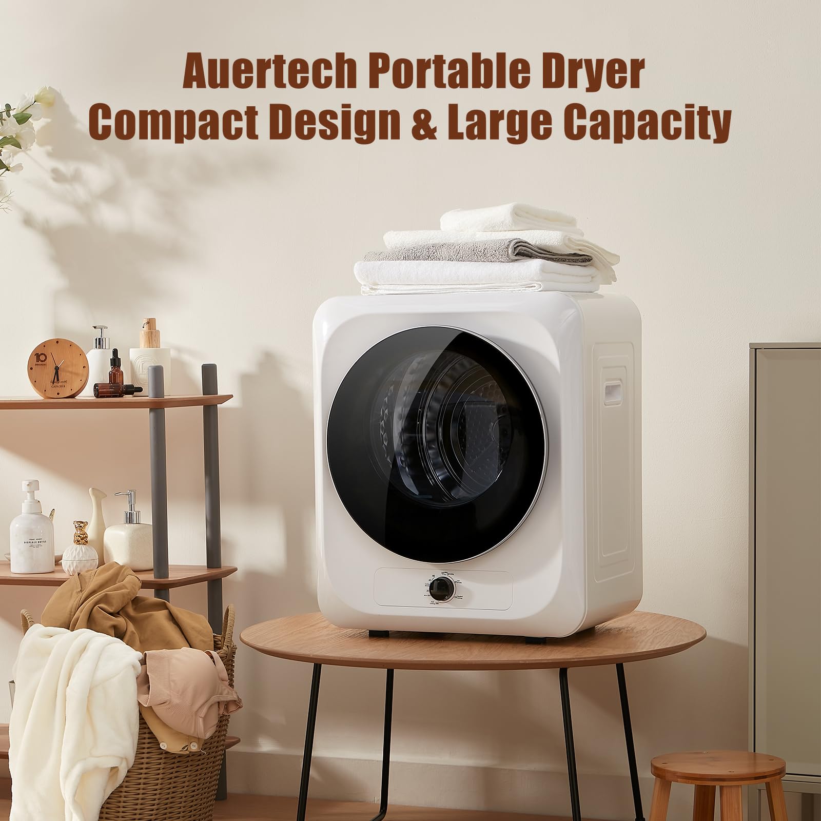 Auertech 10Lbs Portable Electric Dryer - Compact 110V Front Load Clothes Dryer for Apartments, RVs & Small Spaces | 5 Drying Modes, Stackable Design, Energy Efficient (Grey) | Perfect for Dorm Rooms, Camping & Travel Laundry