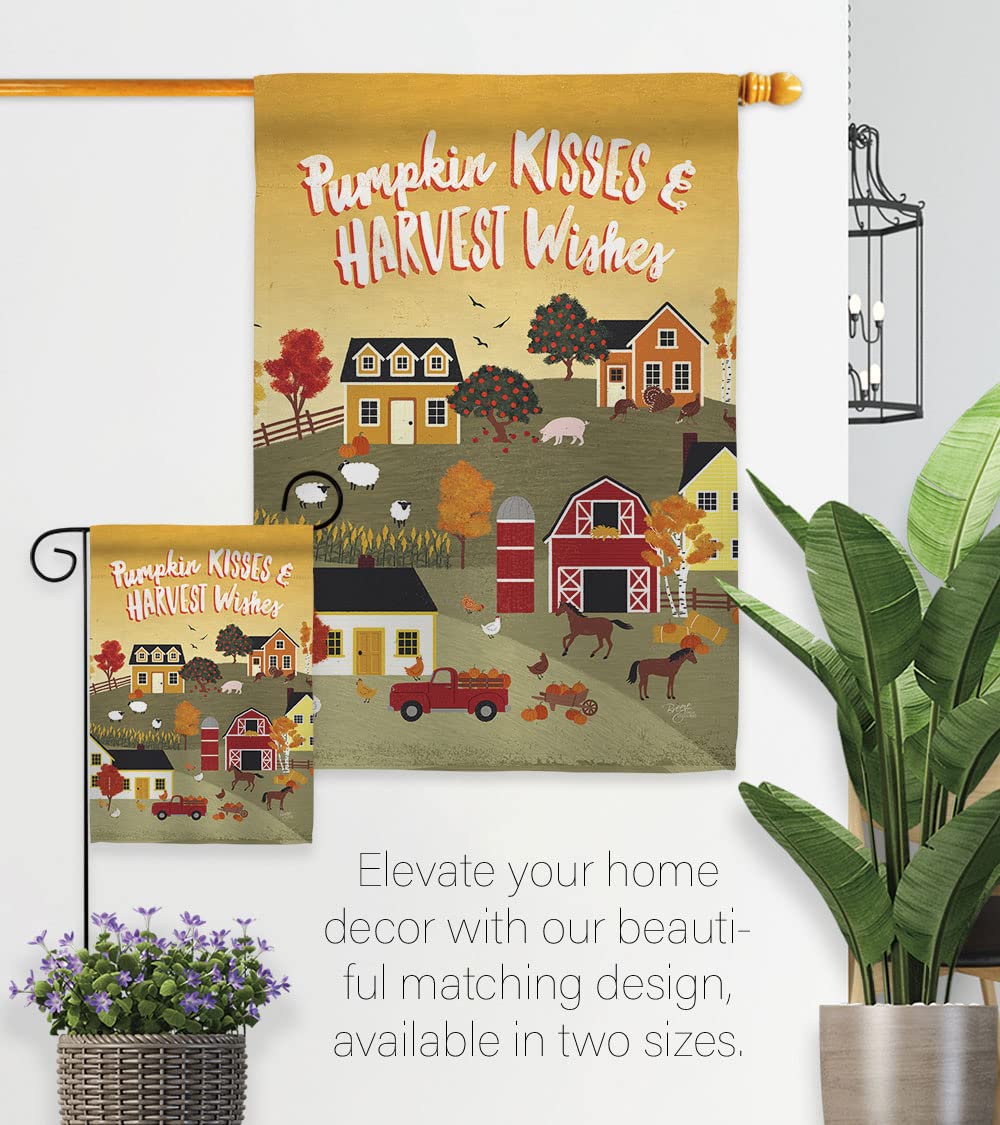 Double-Sided Harvest Village House Flag - Fall Decor with Eagle, Scarecrow, Pumpkins & Sunflowers - 28x40 Inch Autumn Yard Banner for Garden, Porch & Seasonal Gatherings - Made in USA