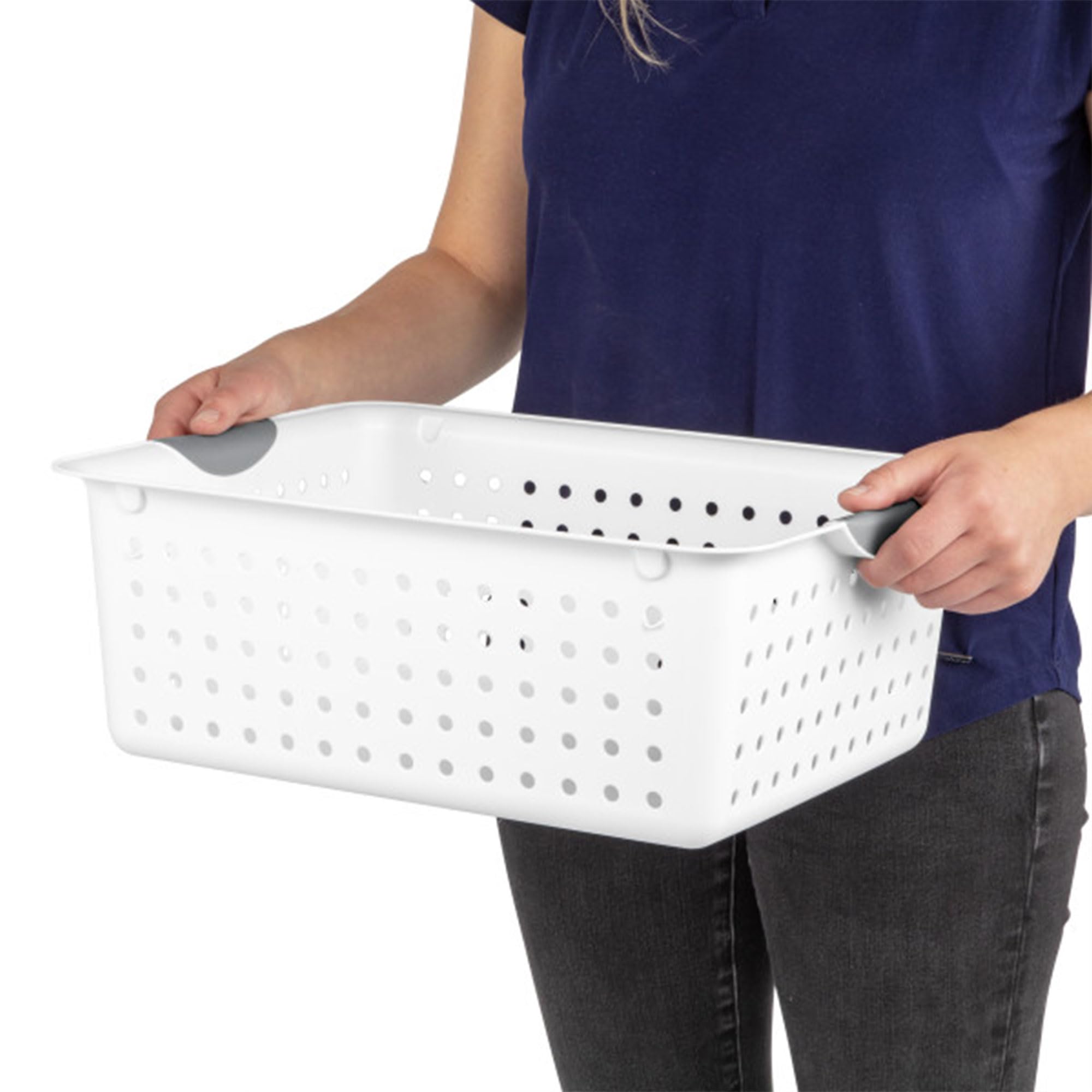 Sterilite Large Ultra Basket - 6-Pack White Storage Bins for Organizing Closets, Cabinets, Pantry, Shelves & Countertops | Space-Saving Home & Office Organization Solution