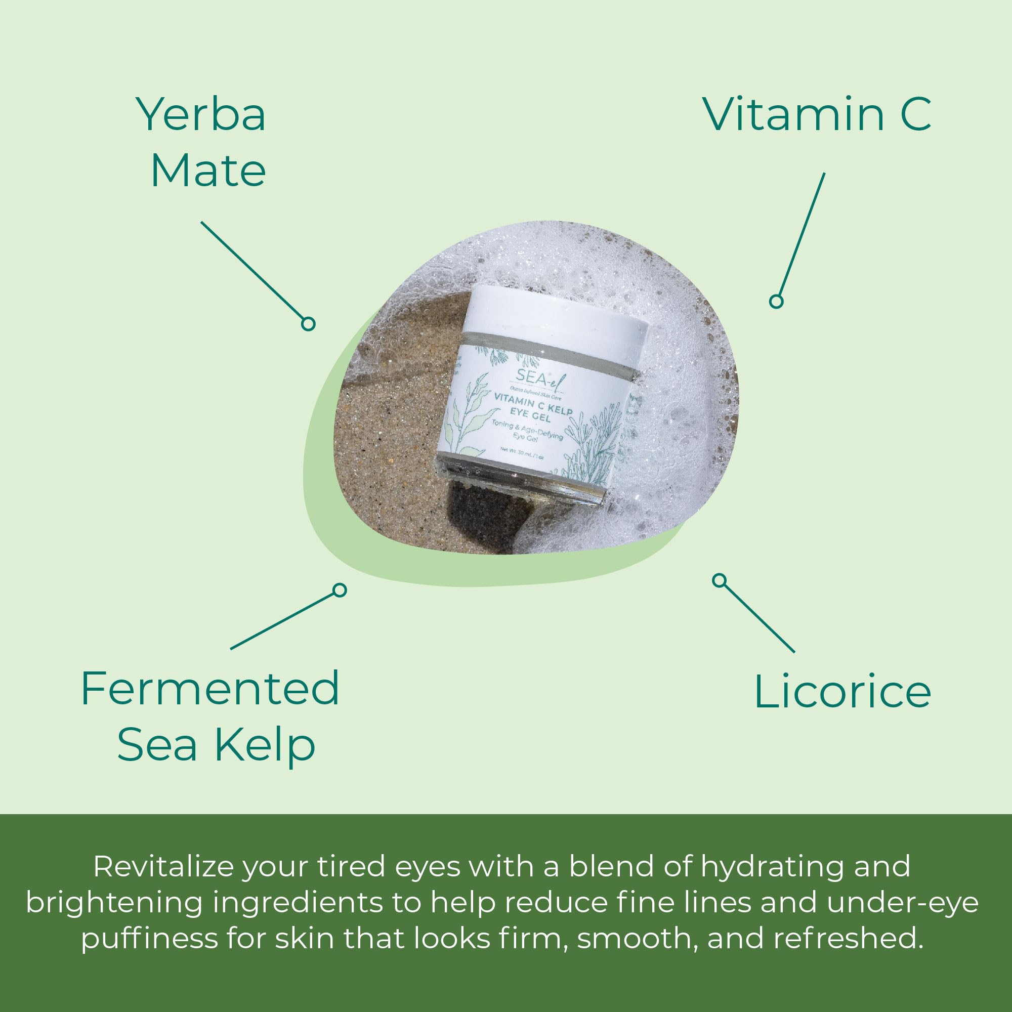 Vitamin C & Kelp Eye Gel for Puffiness, Dark Circles & Under Eye Bags - Anti-Aging, Cooling Skincare Treatment for Women & Men - 1 Oz - Perfect for Morning Routine & Travel Skincare