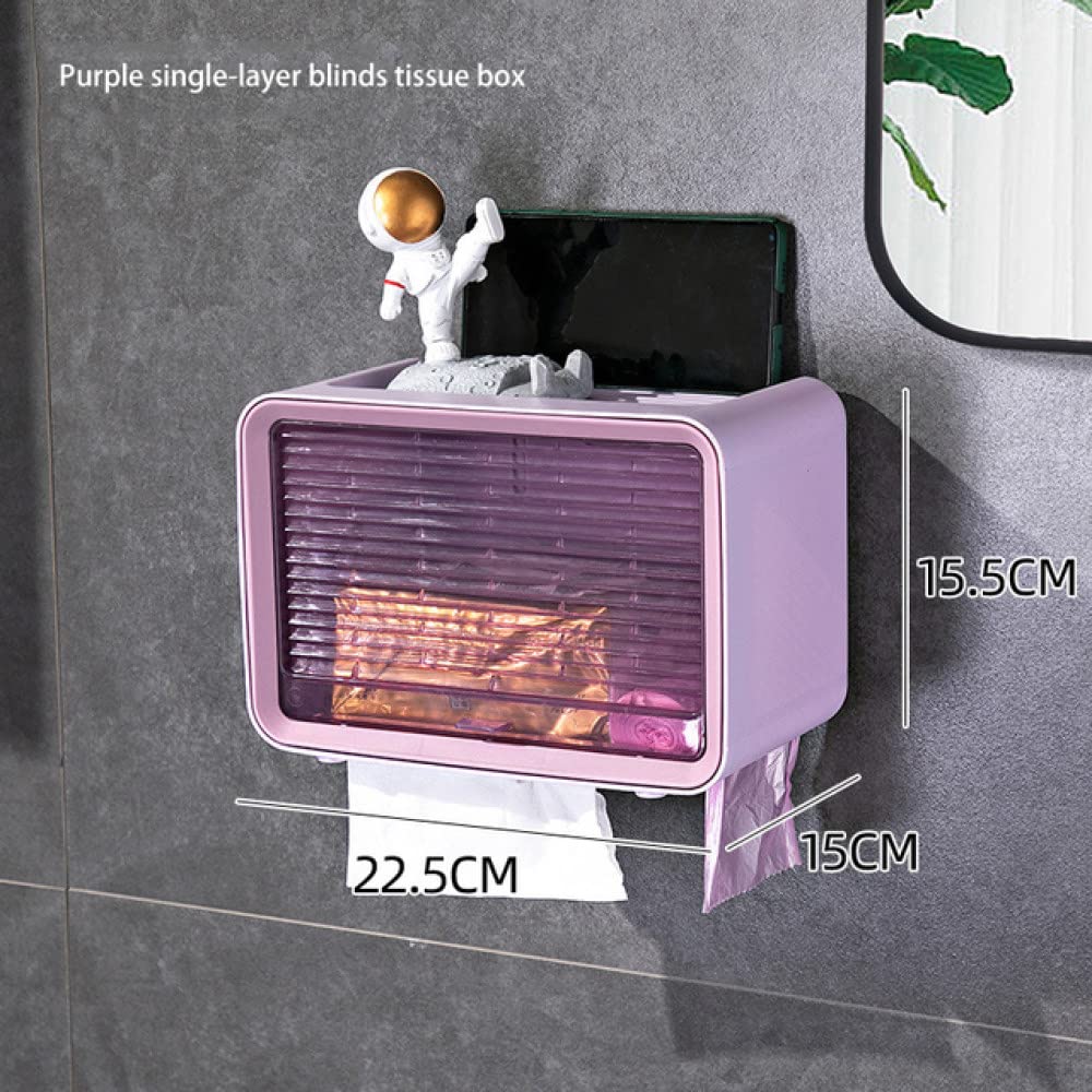 Waterproof Multifunctional Toilet Paper Holder - Wall Mounted Bathroom Tissue Box with Free Punch, Purple | Space Saving Bathroom Organizer for Home & Office Use