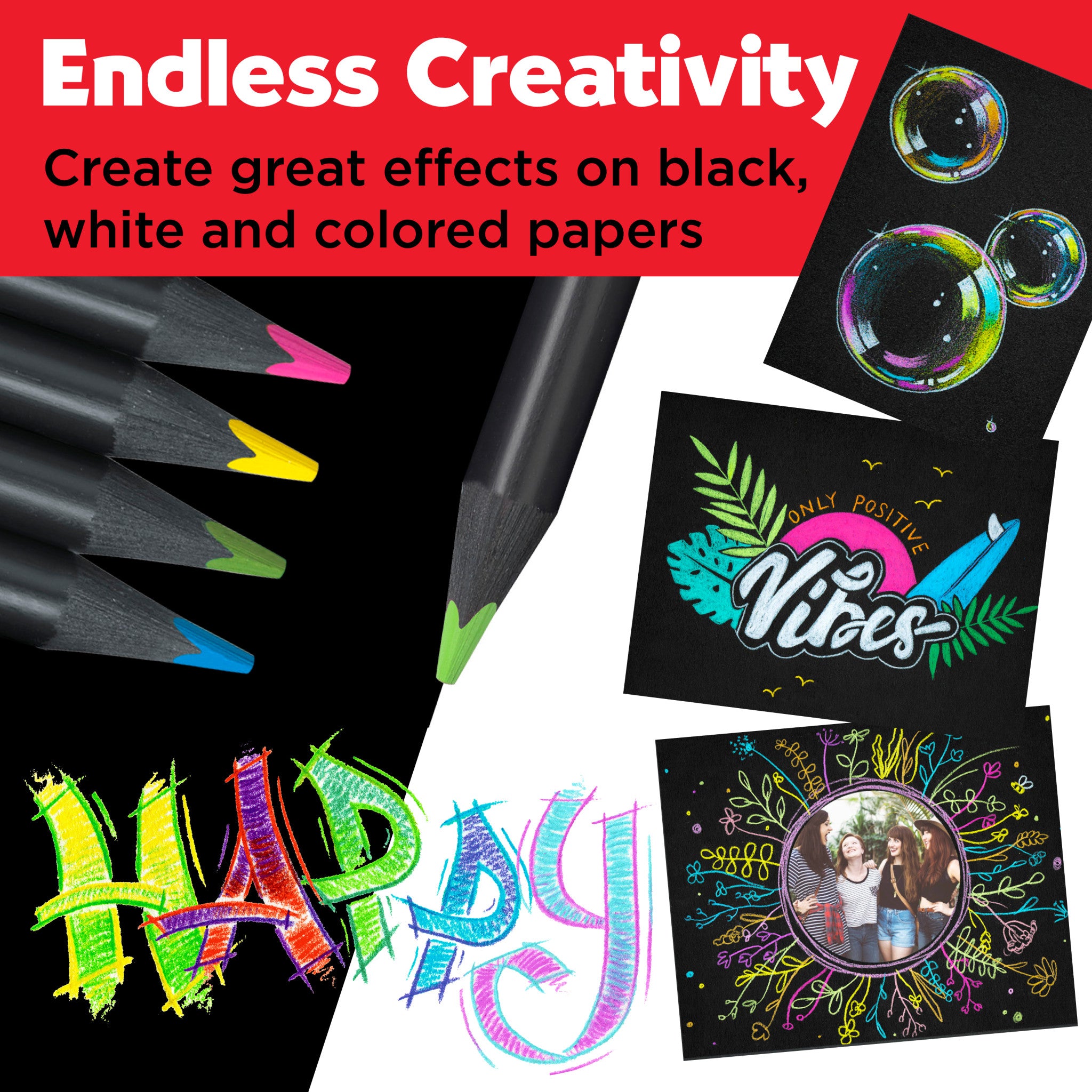 Premium Black Edition Colored Pencils Set - 12 Vibrant Neon & Soft Pastel Colors (#116410) for Adult Coloring Books, Art Projects & DIY Crafts