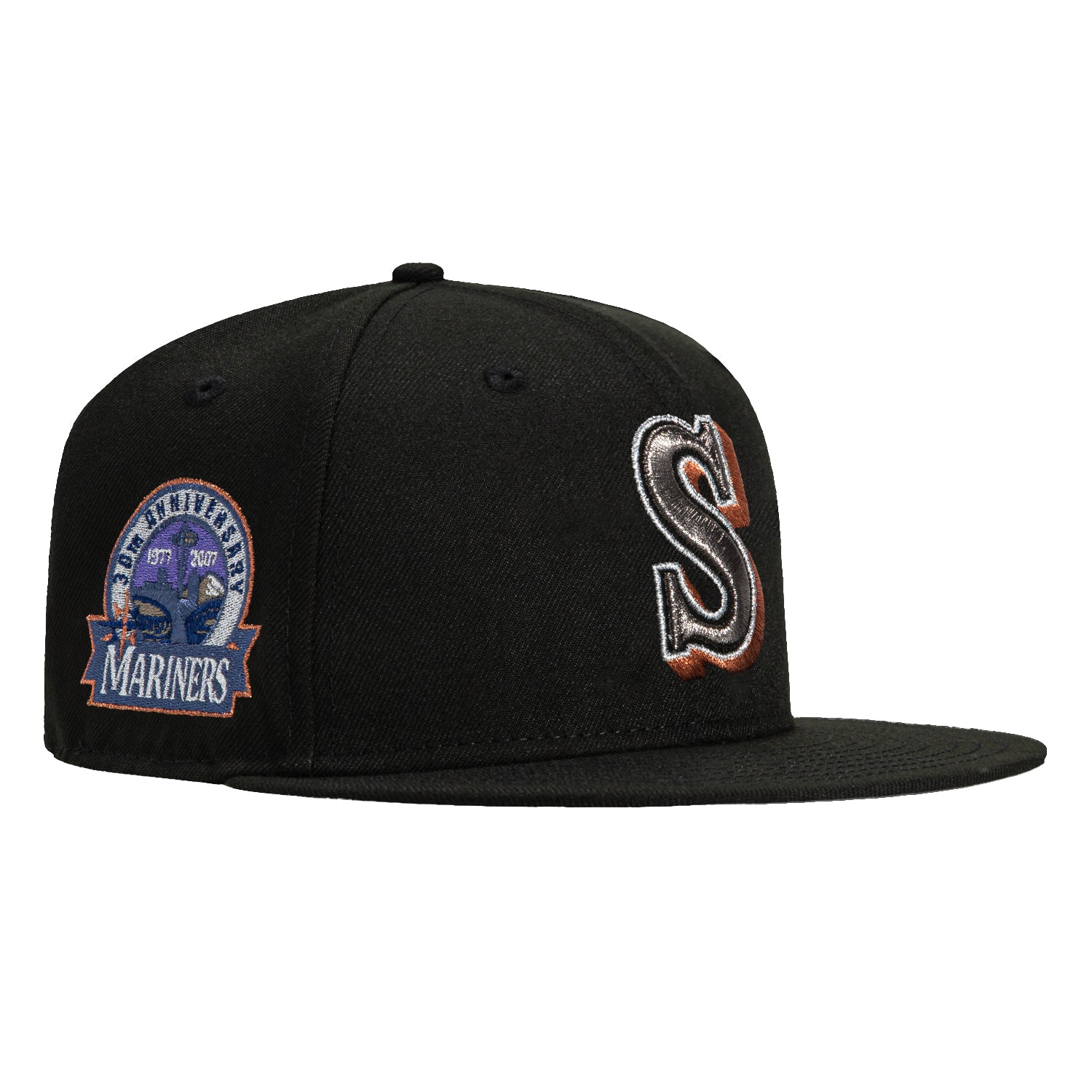 New Era 59Fifty Seattle Mariners 30th Anniversary Patch Snapback Hat - Black, Ivory & Metallic Copper - Official MLB Baseball Cap for Fans & Collectors - Perfect for Games, Gifts & Everyday Wear