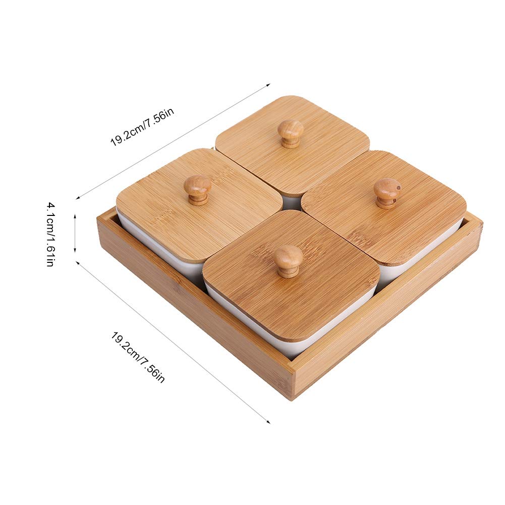 4-Compartment Ceramic Appetizer Serving Platter with Removable Bamboo Tray - Perfect for Dips, Veggies, Candy & Snacks | Elegant Party, Dinner & Entertaining Serving Dish