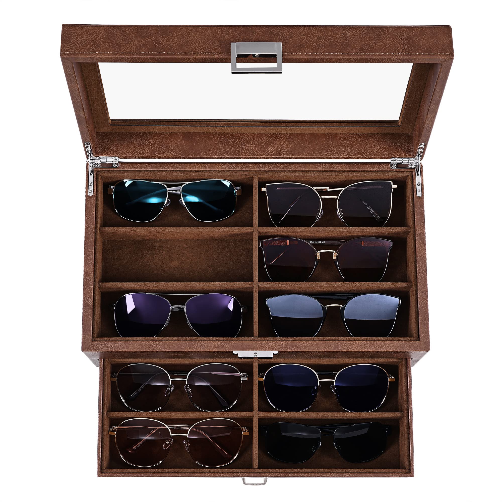 Premium BEWISHOME 12-Slot Luxury Watch Box & Sunglasses Organizer Case for Men and Women - Perfect for Travel, Home Storage, and Gift Giving