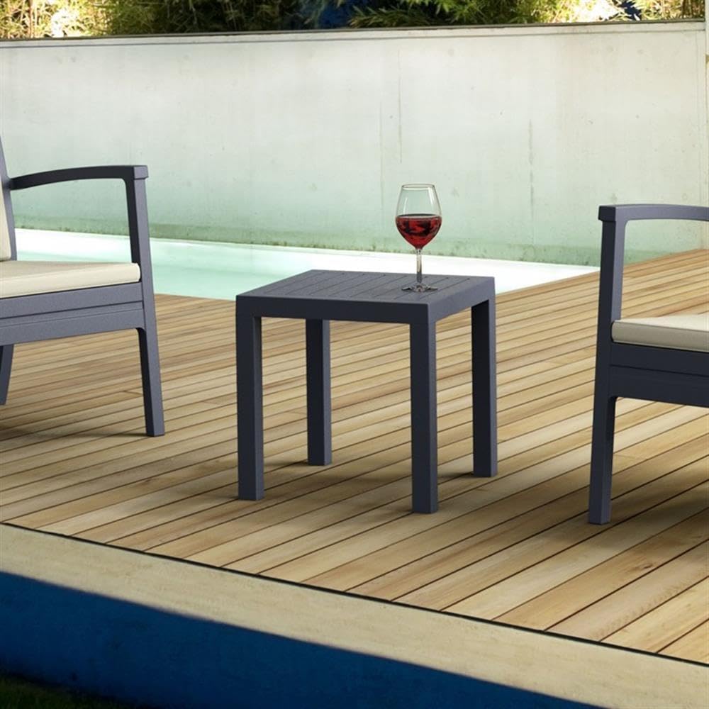 Dark Gray Resin Patio Side Table Set - 2-Piece Square Outdoor Furniture for Poolside, Garden & Deck Use