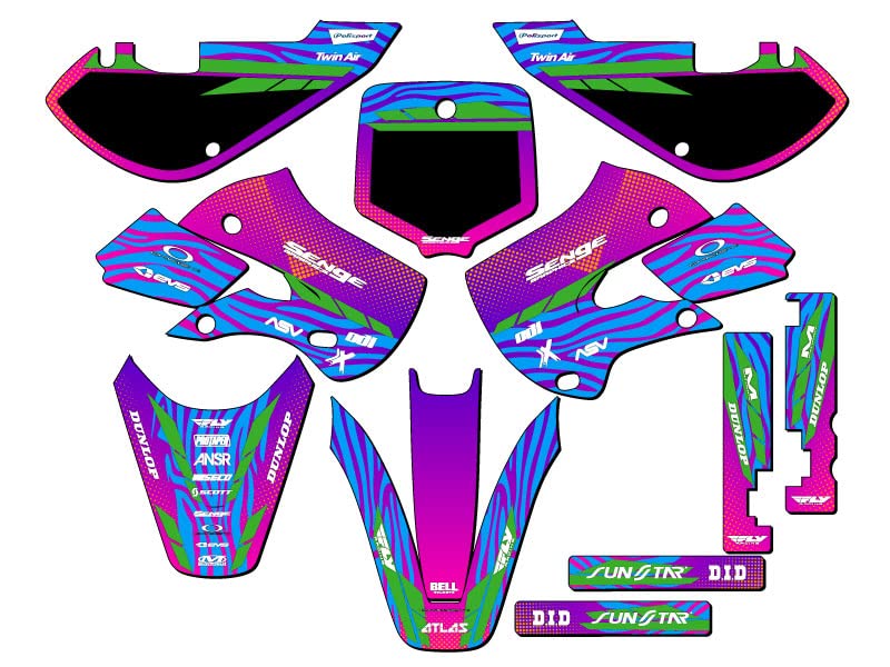 2002-2009 Kawasaki KLX 110 Complete Tigre Pink Senge Graphics Kit - High-Quality Dirt Bike Decal Stickers for Off-Road & Motocross Racing (Perfect for Customization & Bike Restoration)