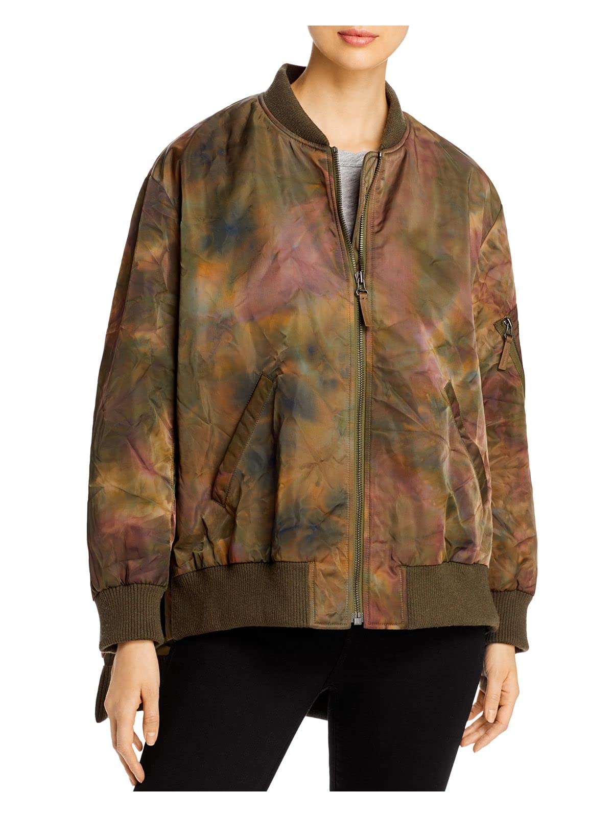 Women's Green Camouflage Zip-Up Winter Jacket - Warm Fleece Lined Coat for Outdoor Activities Size 42 | Perfect for Hiking, Hunting & Cold Weather Adventures