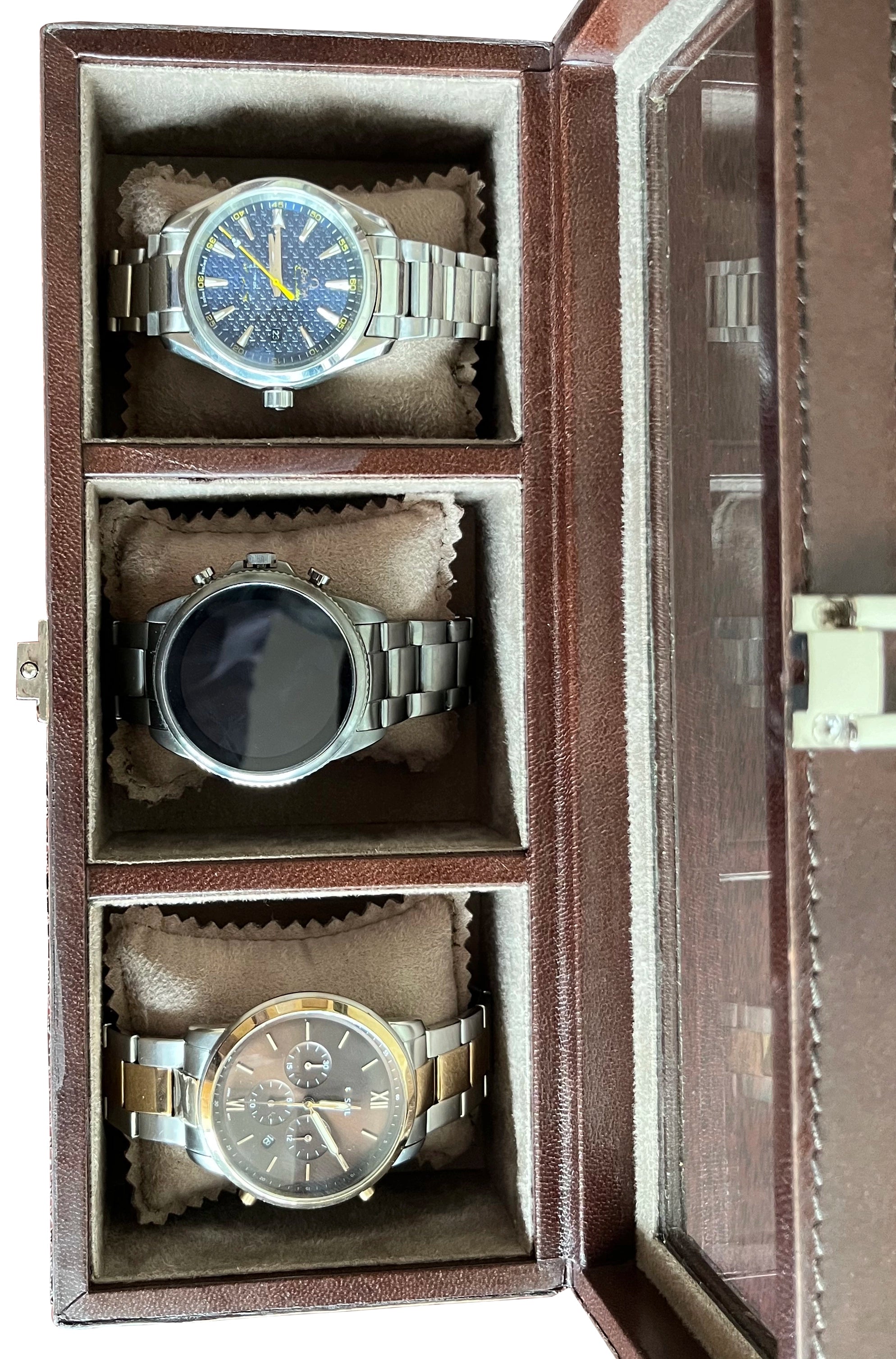 Premium 3-Slot Leather Watch Case - Brown | Luxury Watch Storage & Travel Organizer for Men & Women | Perfect for Home, Office & Travel Accessories