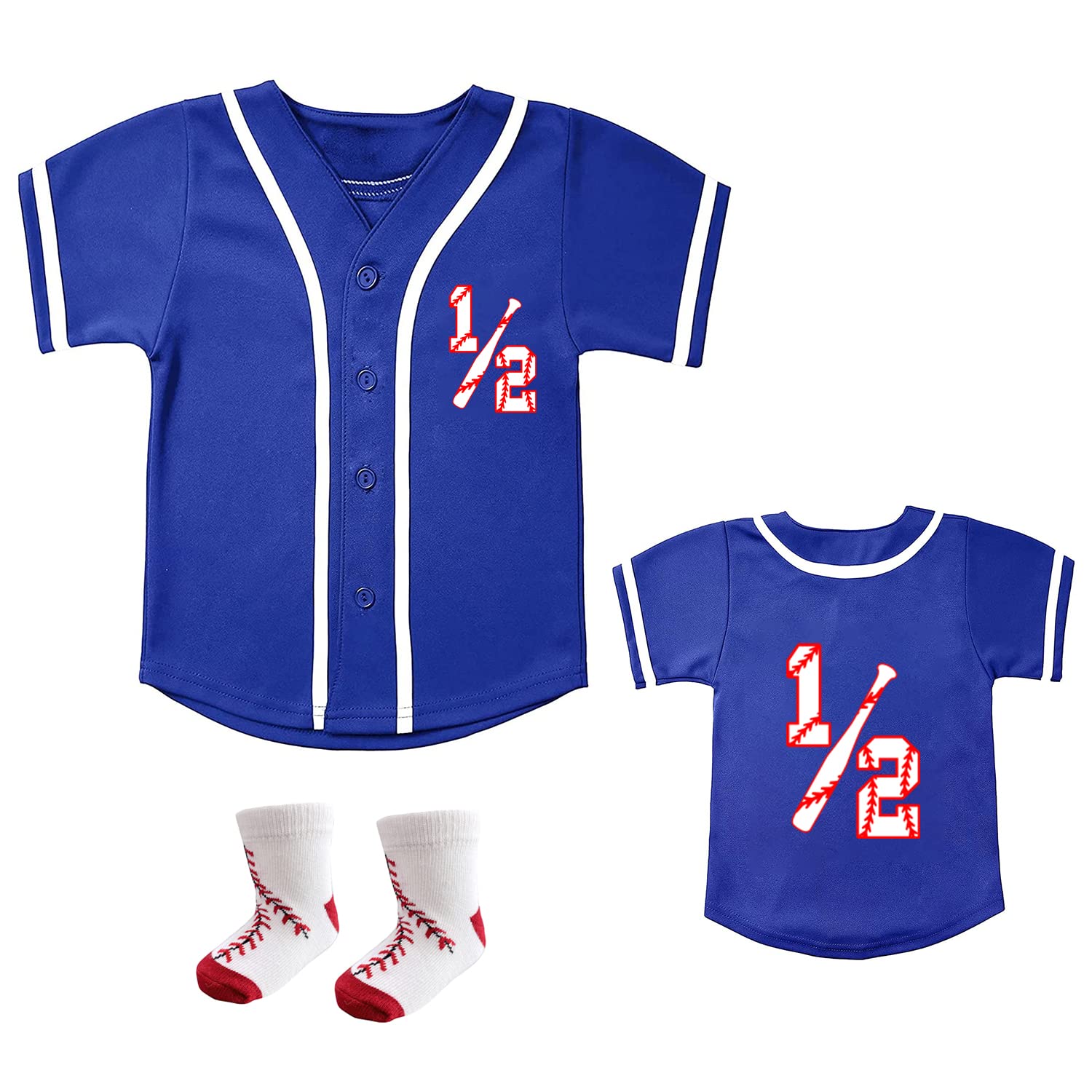 BAICAIYU 1/2 Birthday Outfit - Baby Baseball Jersey & Socks 2-Piece Set for Boys | Softball Shirt & Sports Toddler Clothing | Perfect for Half Birthday Celebrations, Sports Events & Photo Shoots
