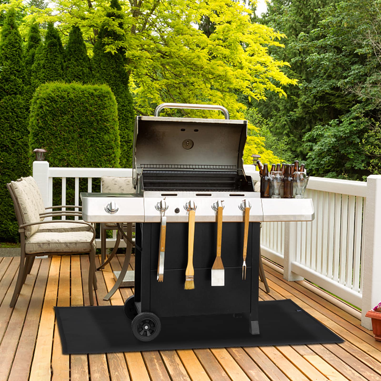**UPTRUST Large 60x42 Inch Fireproof Grill Mat for Outdoor Charcoal, Gas Grills, Flat Top & Smokers – Deck, Patio & Indoor Fireplace Protective Mat to Prevent Wood Floor Damage | Perfect for BBQs, Camping & Backyard Gatherings**