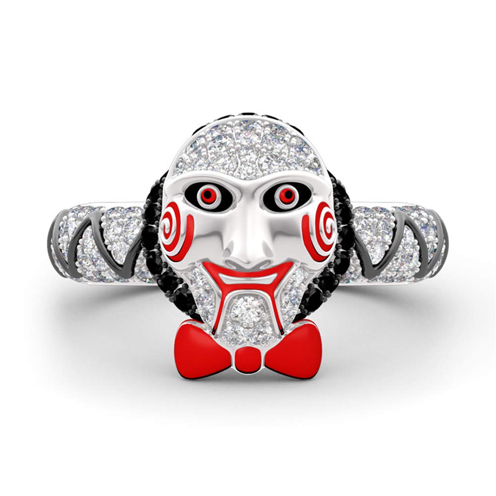 Jeulia 925 Sterling Silver Diamond Puzzle Ring Set - Jigsaw Killer's Mask Inspired Fashion Rings for Wedding, Engagement & Anniversary - Perfect for Cosplay, Gothic Fashion & Unique Gift Giving