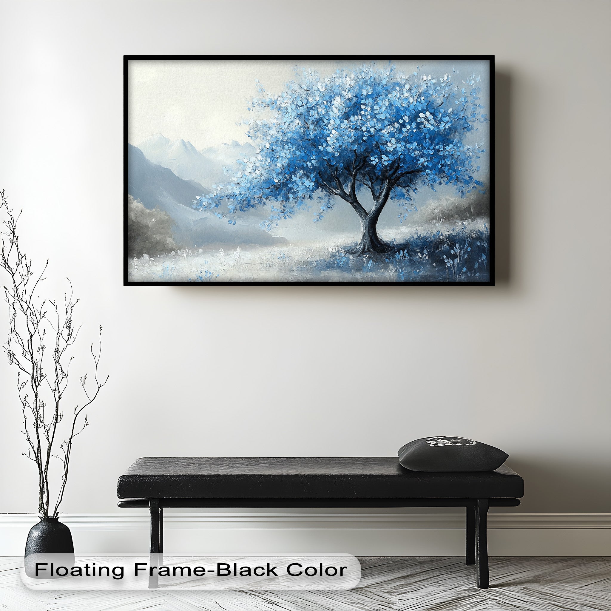 Blue Tree Landscape Oil Painting - Handmade Canvas Art for Home & Office Decor, Living Room Wall Art, Gift Idea