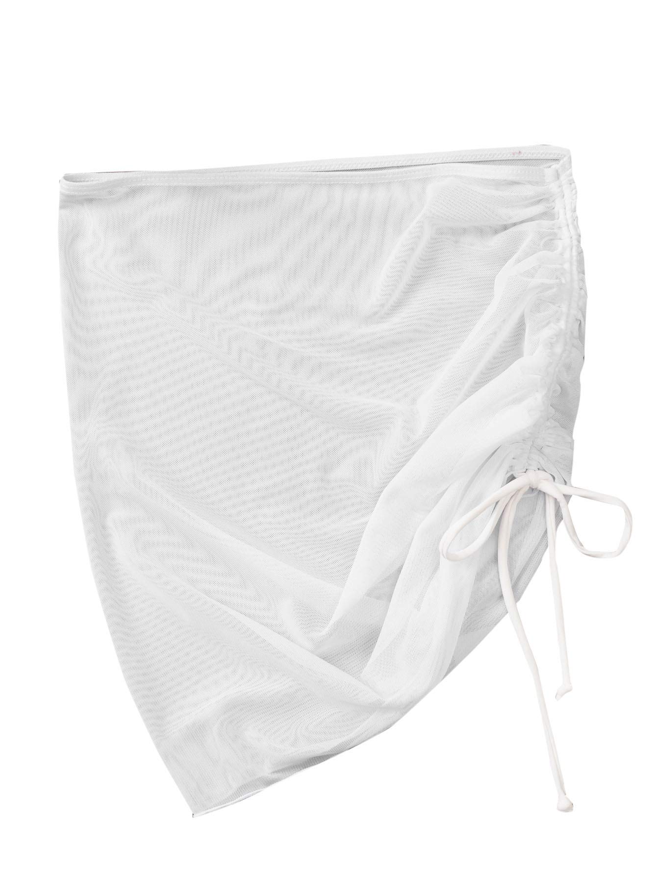 MakeMeChic Women's Drawstring Ruched Front Mesh Cover Up Skirt - Stylish Beach Skirt for Bikini, Swimwear & Poolside Lounging | Perfect for Summer Vacations, Resort Wear & Beach Outfits