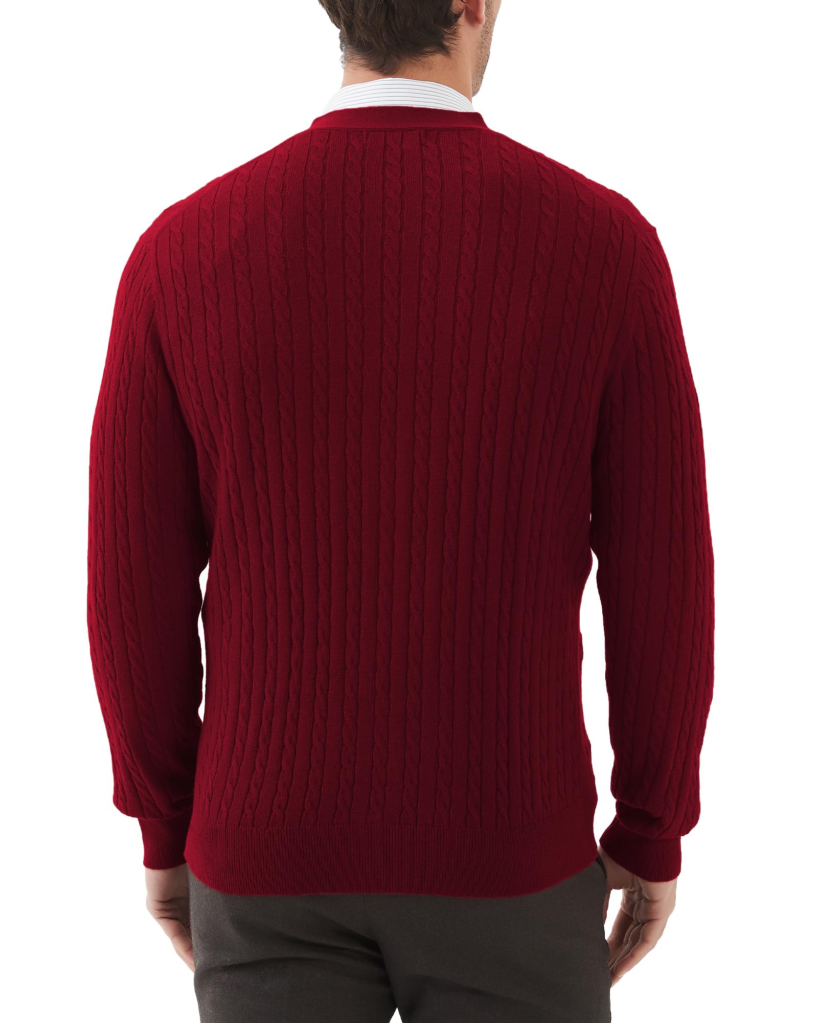 Kallspin Men's Wool Blend Cable Knit V-Neck Cardigan Sweater with Buttons & Pockets | Warm Winter Pullover for Office, Casual Outfits & Date Nights