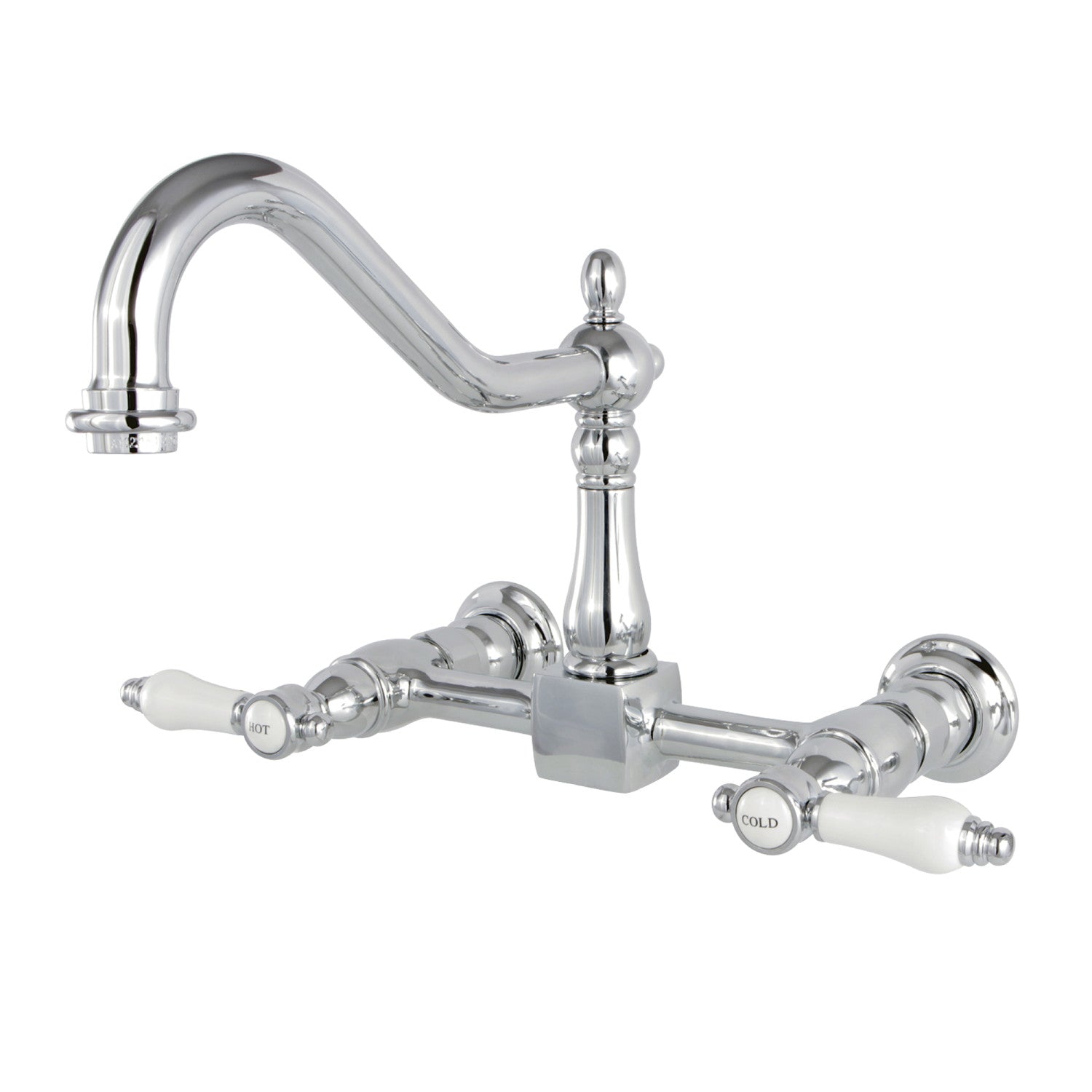 Bel Air KS1241BPL Double Handle Wall Mount Bridge Kitchen Faucet - Polished Chrome Finish for Modern & Farmhouse Style Kitchens - Perfect for Sinks, Prep Areas & Wet Bars