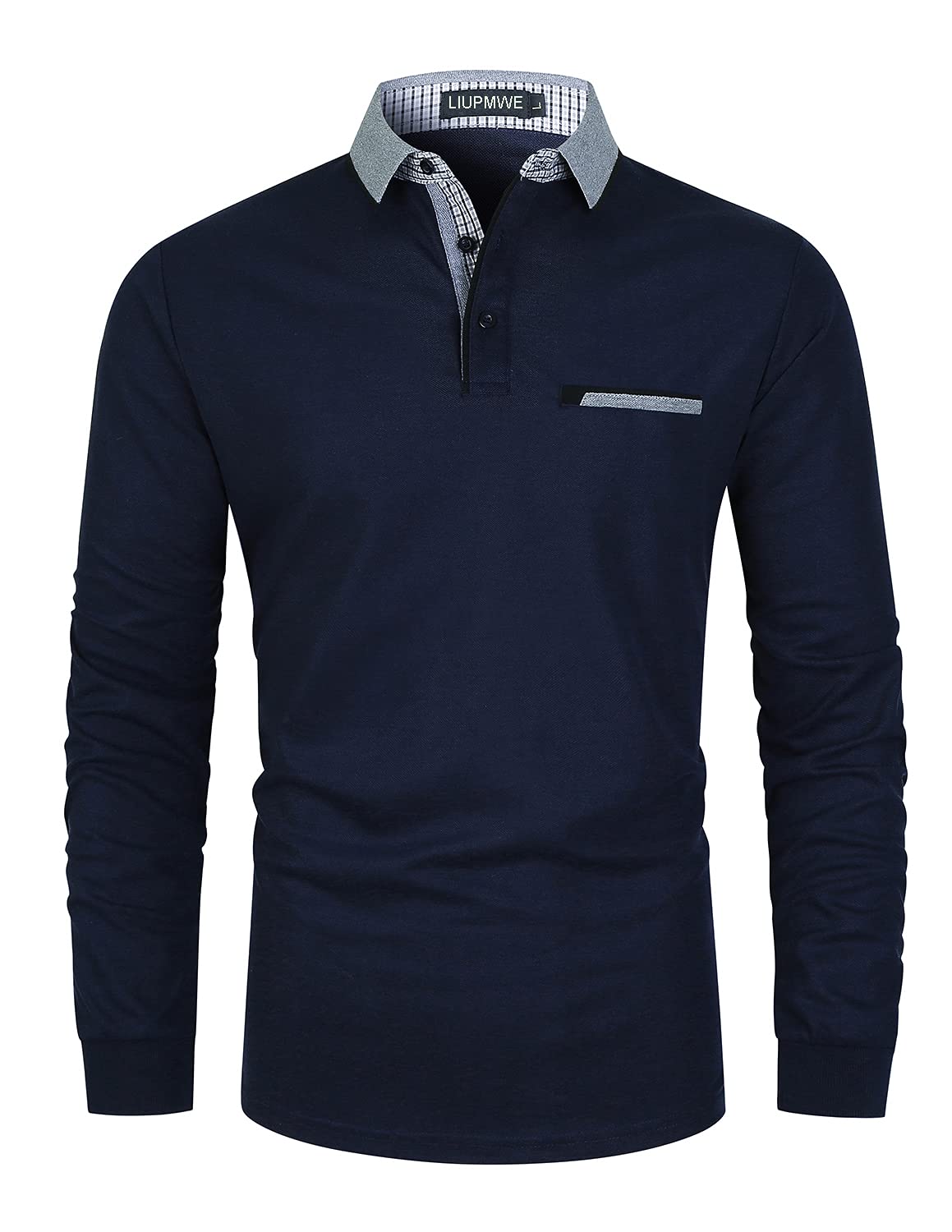 Men's Slim Fit Long Sleeve Polo Shirts - Classic Plaid Collar Cotton Golf Shirt for Casual Wear & Sports | Breathable Comfort for Golf, Office & Outdoor Activities