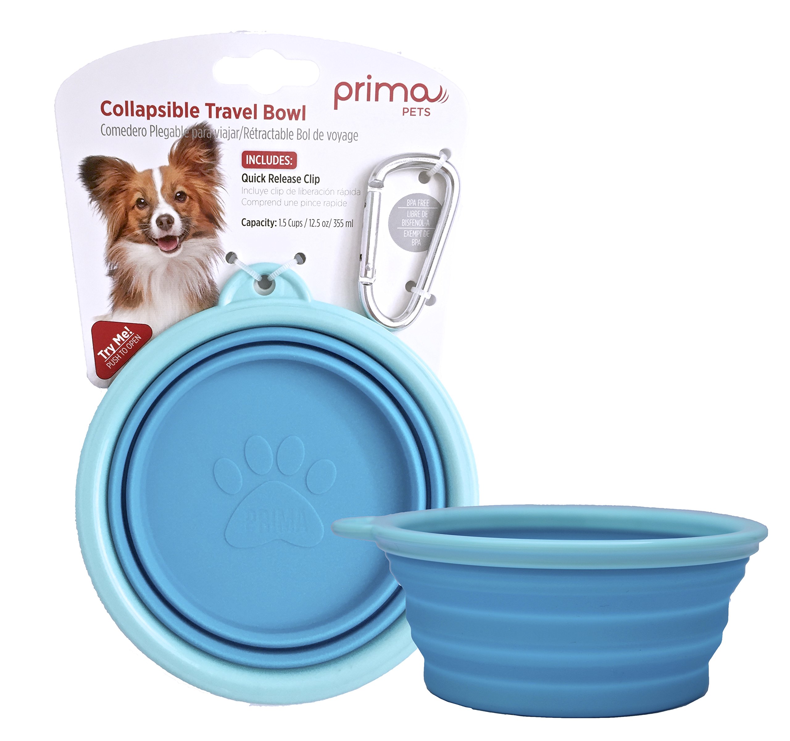 Expandable Collapsible Silicone Travel Bowl for Dogs & Cats - Portable Food & Water Dish with Clip for Small Medium Pets - 1.5 Cup Capacity (5.1 Inch) Aqua Blue - Perfect for Hiking, Camping & Road Trips
