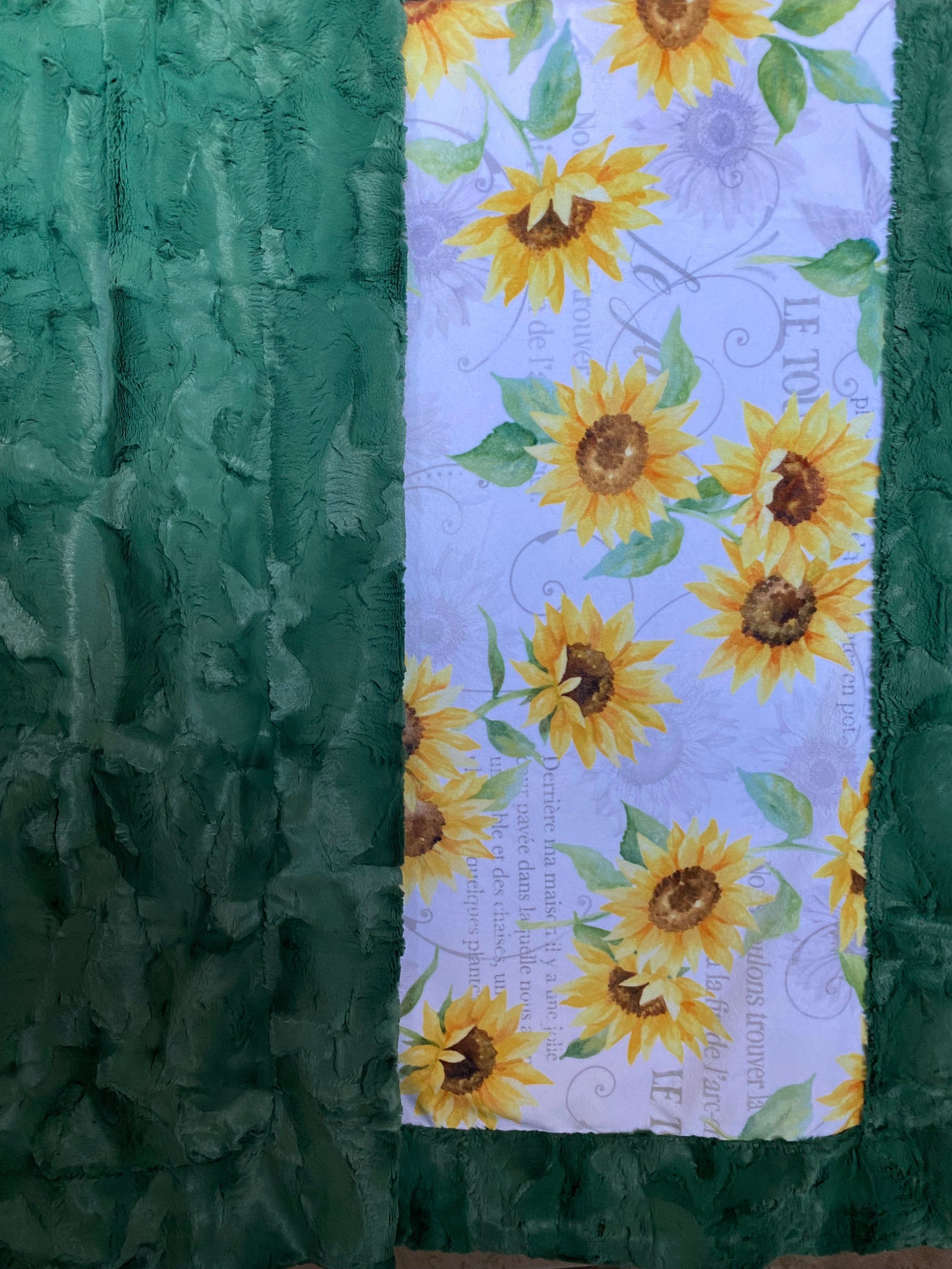 French Sunflowers on Evergreen Hide Minky Blanket - Soft & Cozy Throw Blanket 54