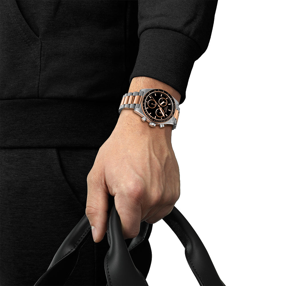PR516 Quartz Chronograph Watch - 40mm Rose Gold PVD Case with Two-Tone Black Bracelet - Stylish Dress Watch for Men, Perfect for Business, Formal Events & Everyday Wear