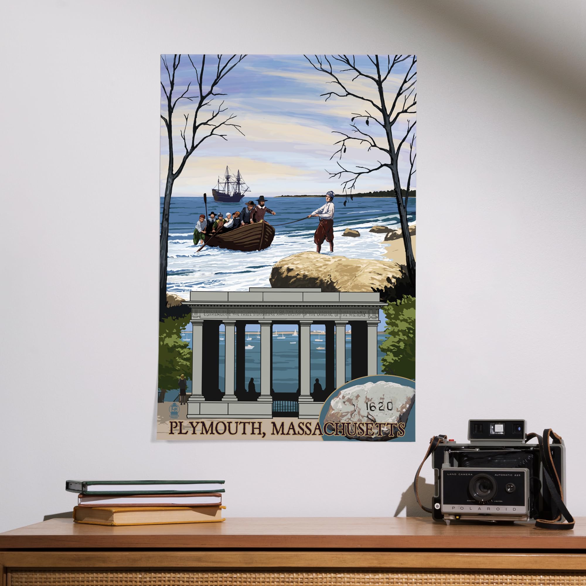 Lantern Press 16x24 Inch Giclee Art Print - Plymouth Massachusetts Coastal Wall Decor - Premium Canvas Wall Art for Living Room, Bedroom & Office