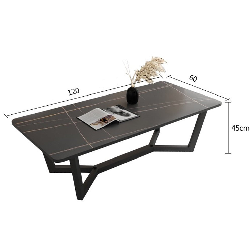 120x60cm Glossy Pandora Minimalist Slate Coffee Table - Modern Marble Tea Table for Living Room, Rectangle Cocktail Side Table with Solid Metal Legs - Perfect for Small Spaces, Apartments & Lounge Decor