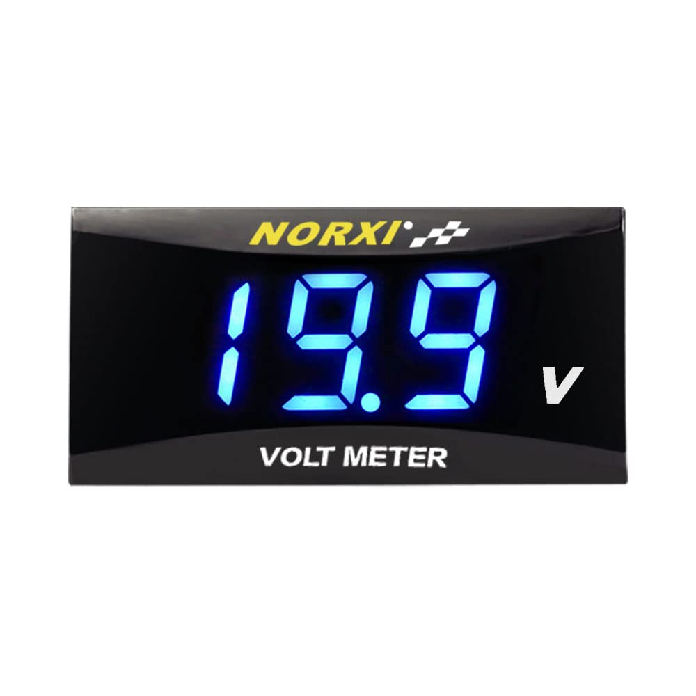 12V Digital Voltmeter for Motorcycles & Cars - Waterproof Voltage Meter with Low Battery Alarm (Blue) - Ideal for ATV, RV, Boat & Power Sports Battery Monitoring