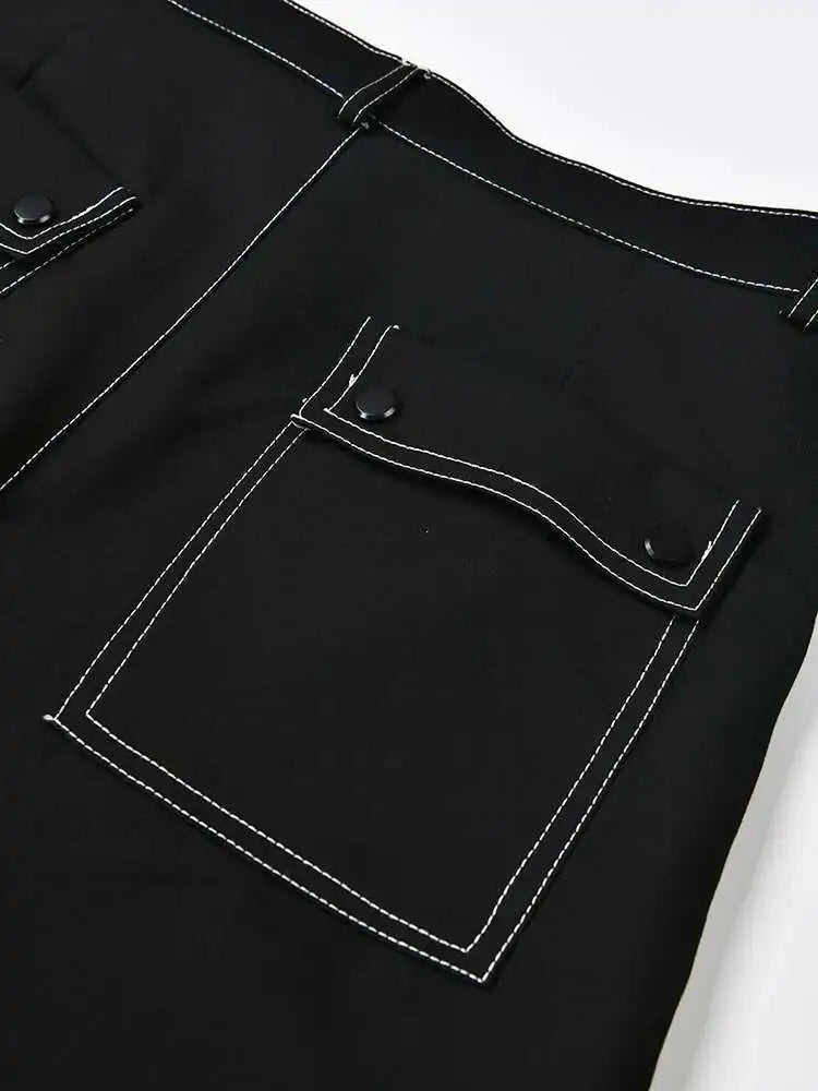 Black Women's Two-Piece Suit Set - Big Size Jacket & Wide Leg Pants with Lapel Design | Long Sleeve Fashion Outfit for Spring & Fall 2025 | Perfect for Office Wear, Business Meetings & Formal Occasions