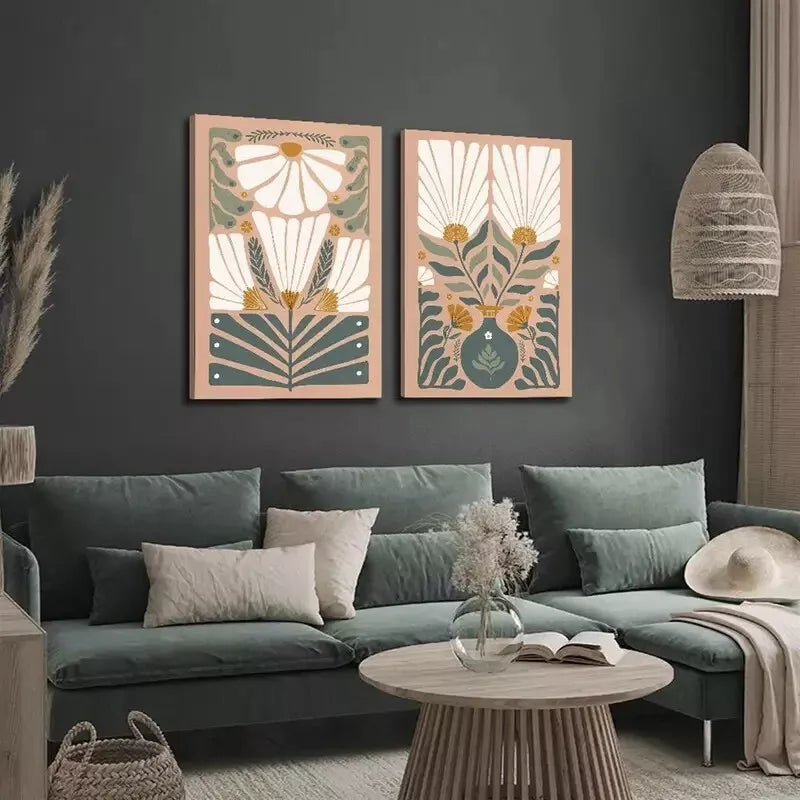 2Pcs Modern Abstract Wildflower Canvas Wall Art - 50x75cm Framed Prints - High Quality Australian Made - Ready to Hang - Perfect for Living Room, Bedroom & Office Decor