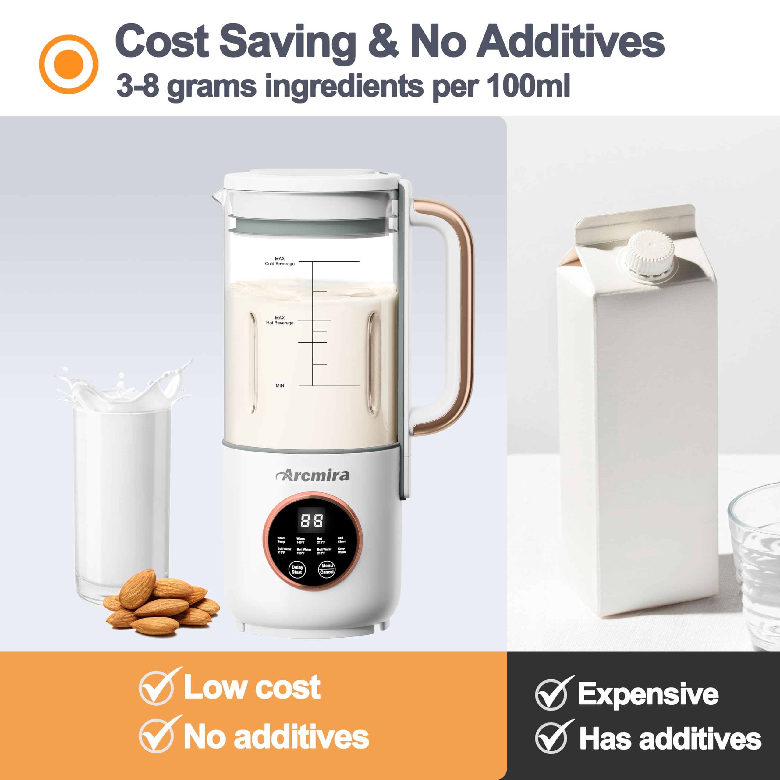 Automatic Nut Milk Maker Machine - 35oz (1000ml) for Homemade Almond, Oat, Soy & Dairy-Free Plant-Based Milk - with Delay Start, Keep Warm & Boil Water Functions - Includes Nut Milk Bag - Perfect for Vegan, Keto & Healthy Lifestyle Breakfasts