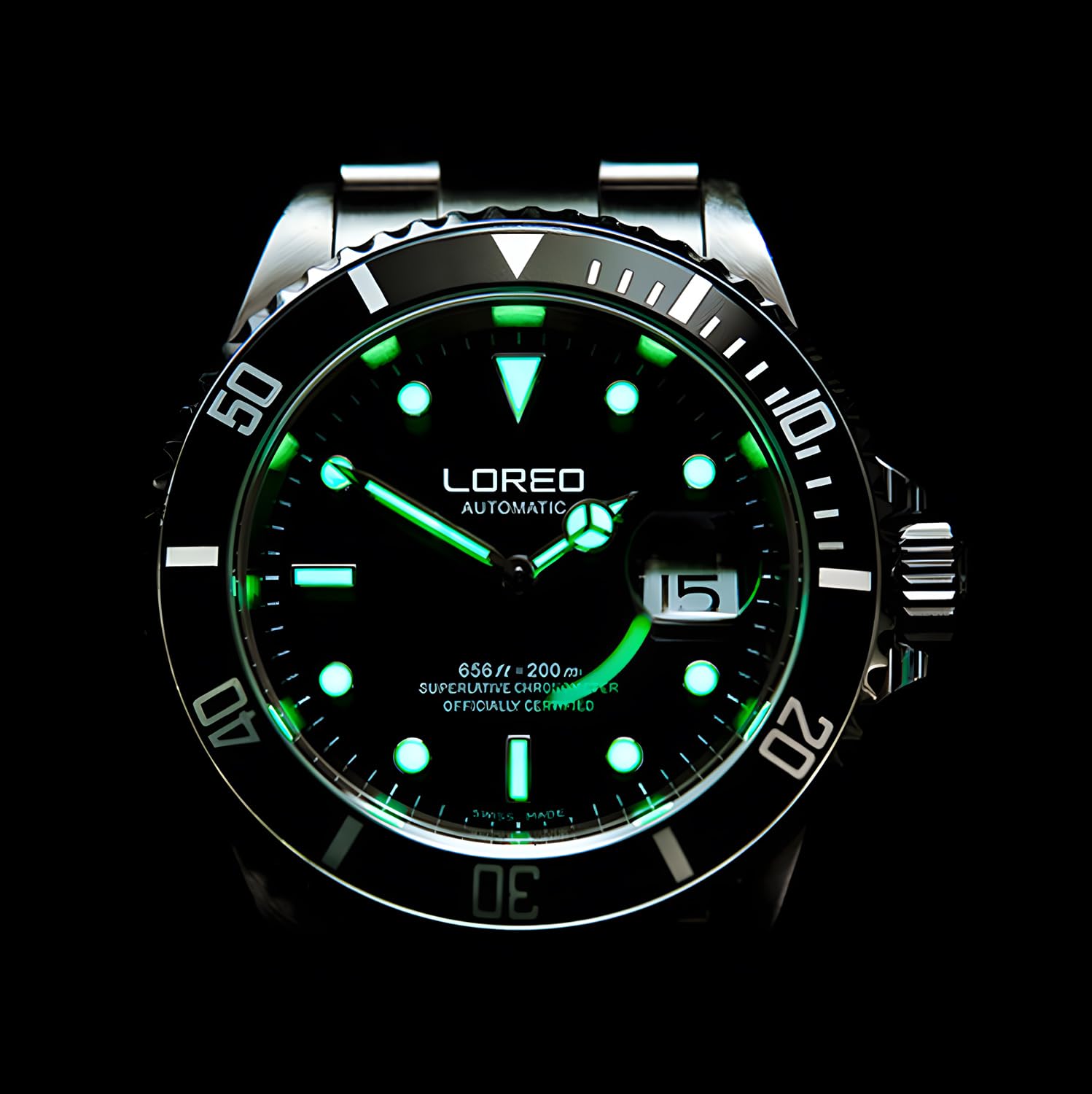 LOREO Men's Automatic Watch - Full Black Stainless Steel, Sapphire Glass, Rotating Bezel, Military Waterproof (200M) - Perfect for Diving, Outdoor Adventures & Everyday Wear